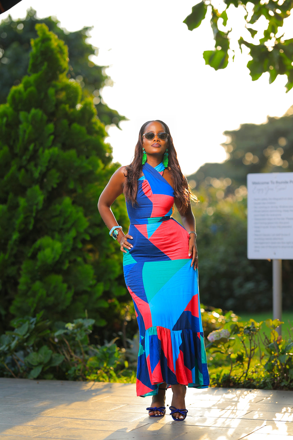 The Yoga Abstract Halter Neck Maxi Dress