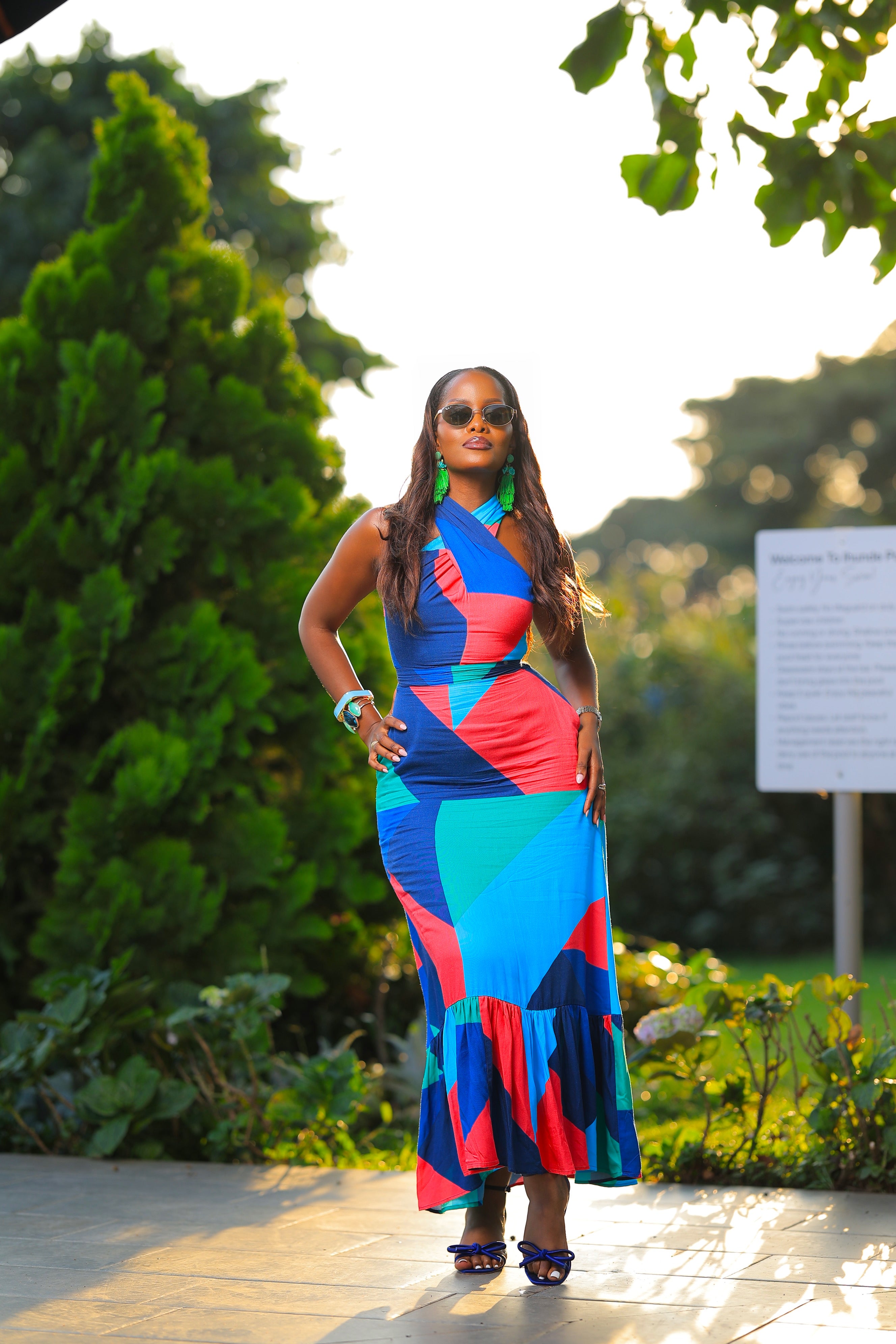 The Yoga Abstract Halter Neck Maxi Dress