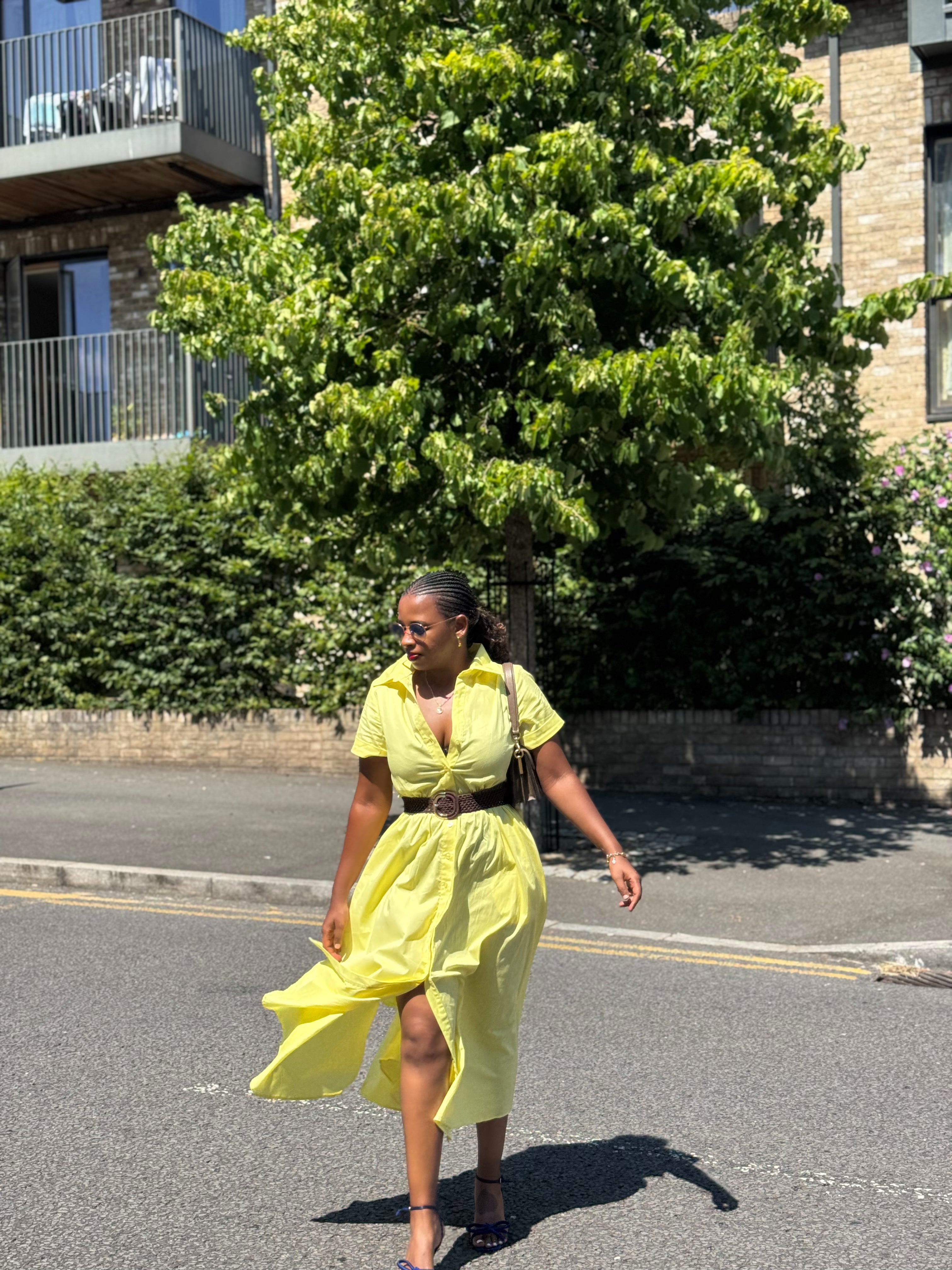 The Ineza Butter Yellow Buttoned Shirt Dress