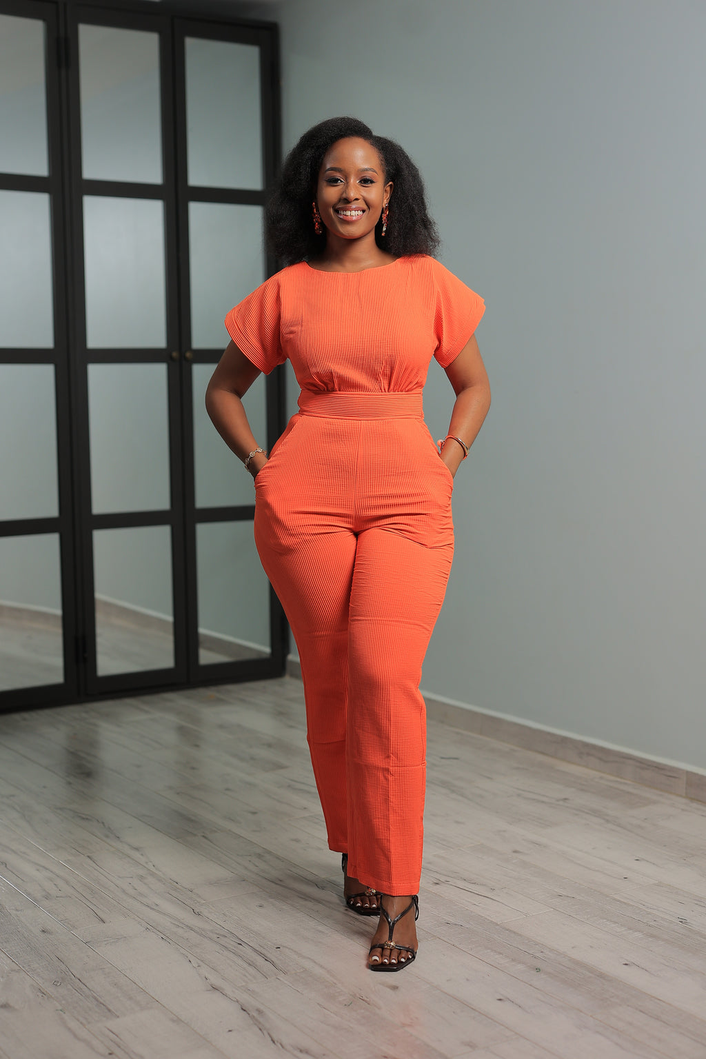 Mirama Orange Ribbed Jumpsuit