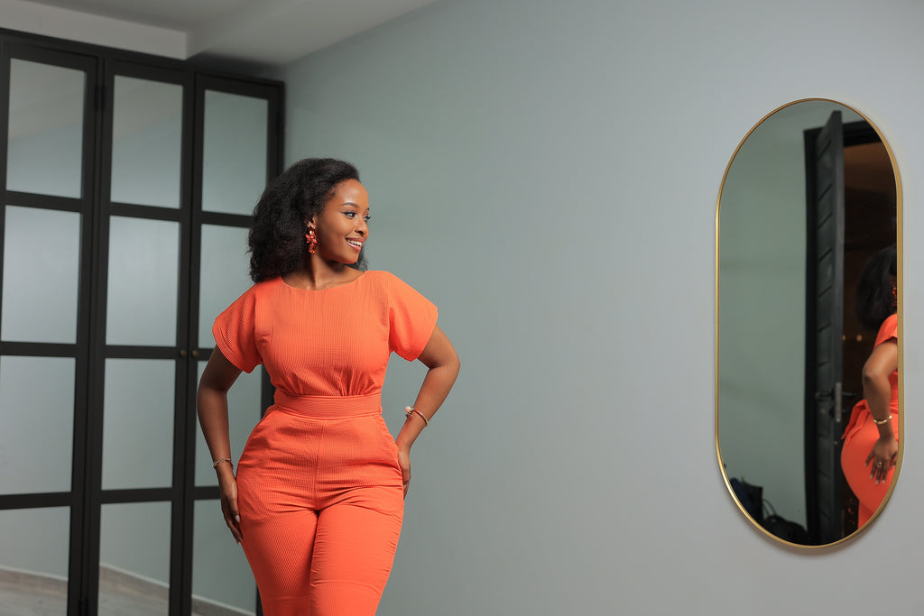 Mirama Orange Ribbed Jumpsuit