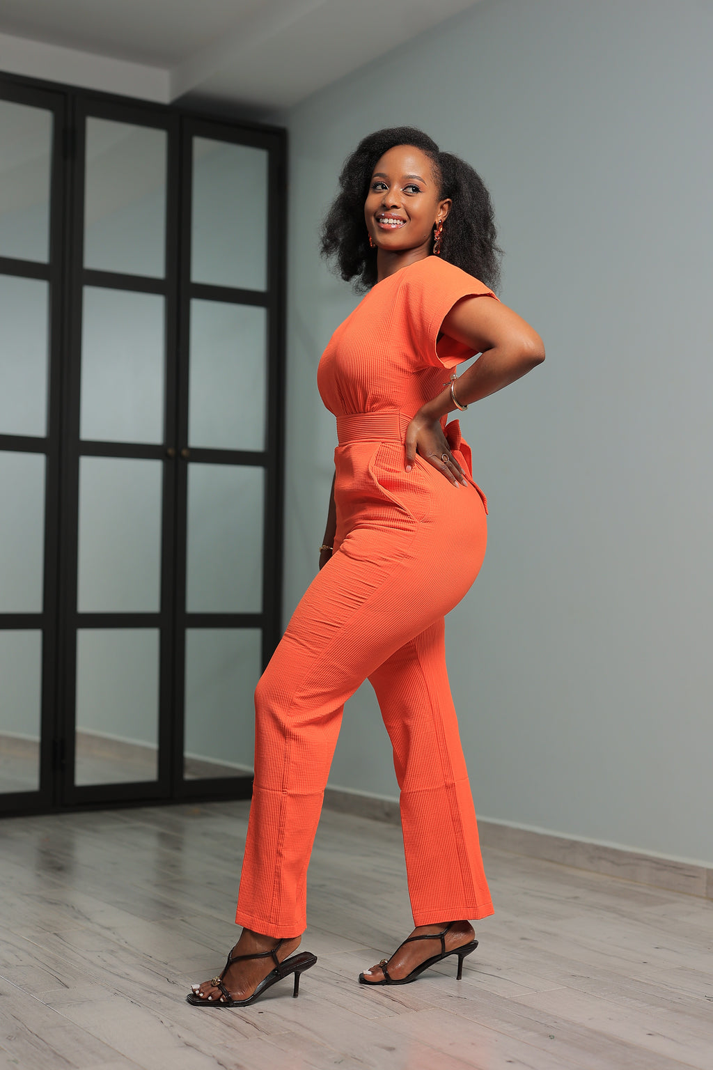 Mirama Orange Ribbed Jumpsuit