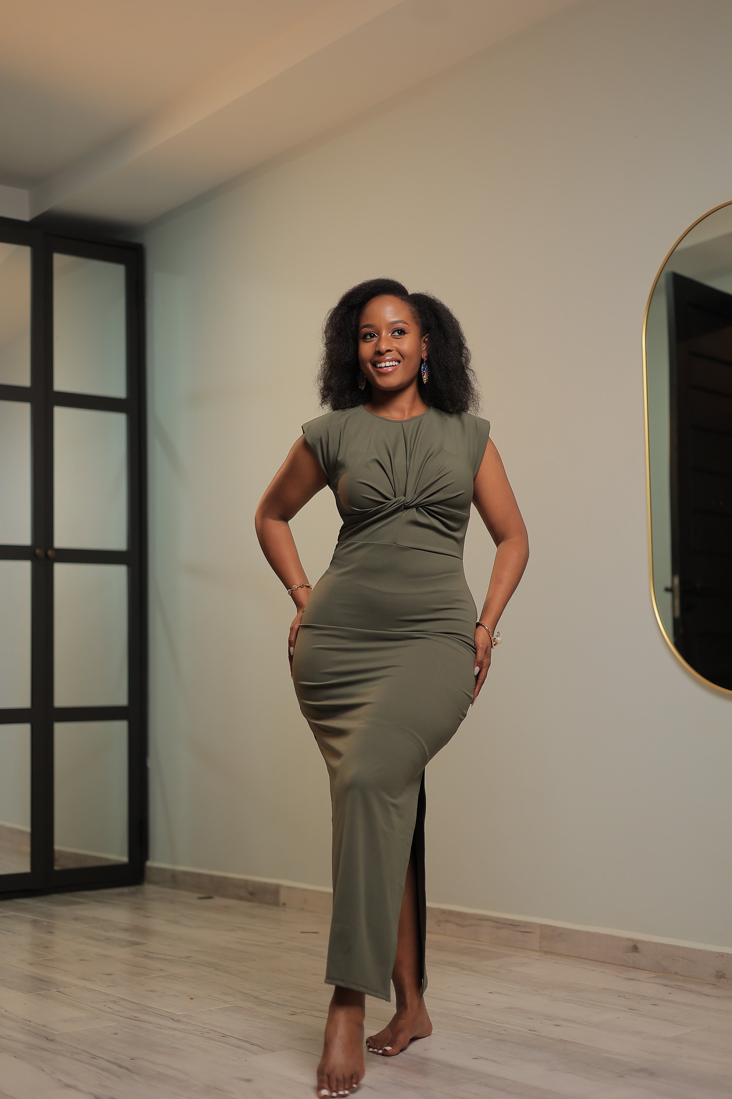 The Zuri Closet London Green Twisted Bodycon Dress