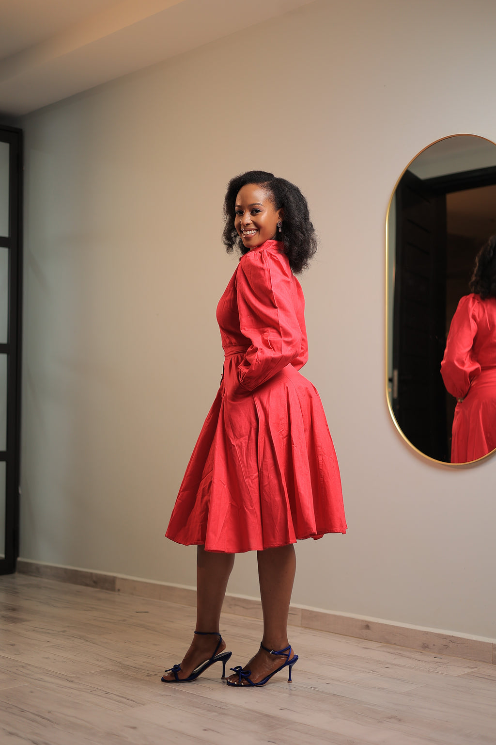 The Limuru Pink linen Panelled Skater Dress