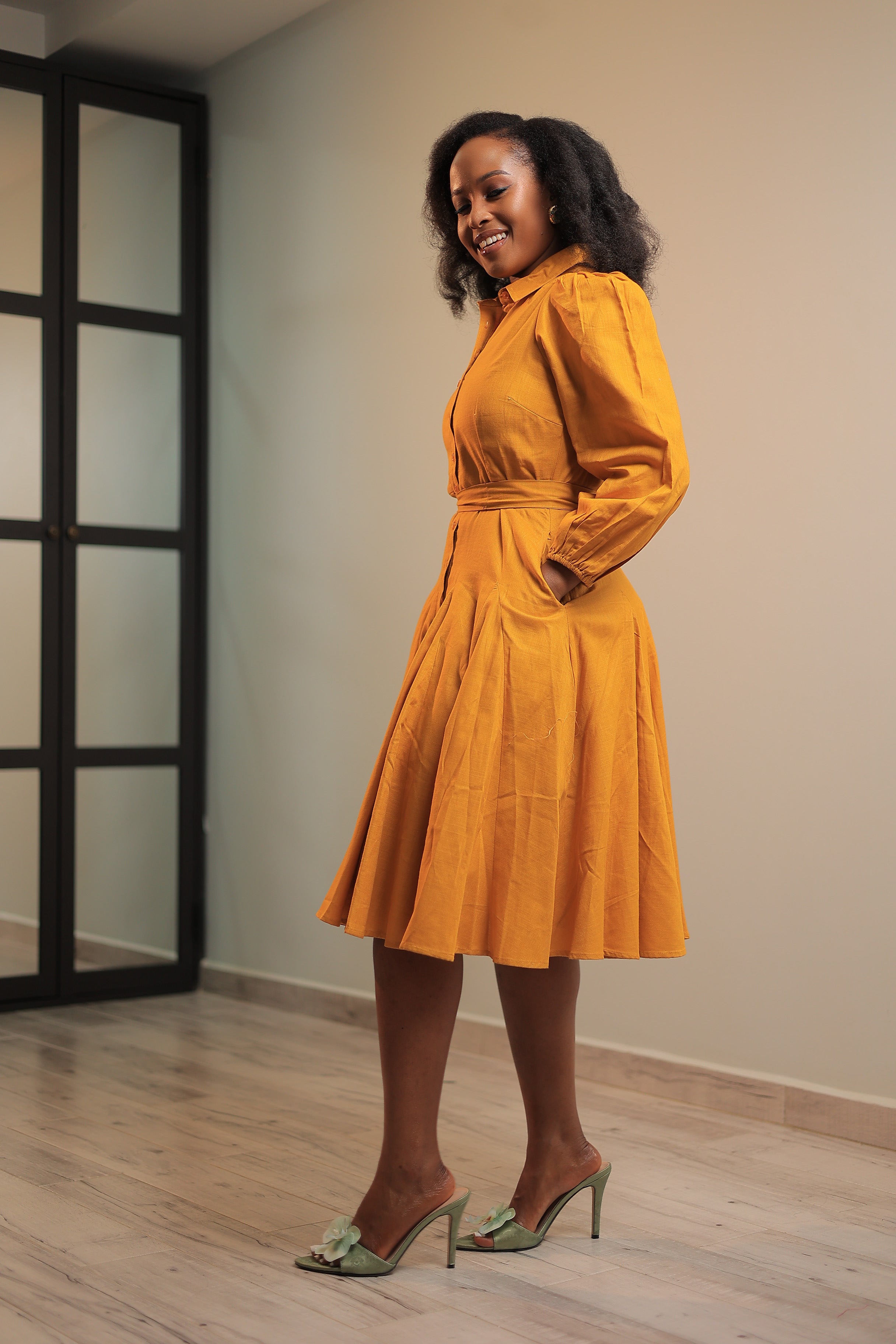 The Limuru Mustard Panelled Skater Dress
