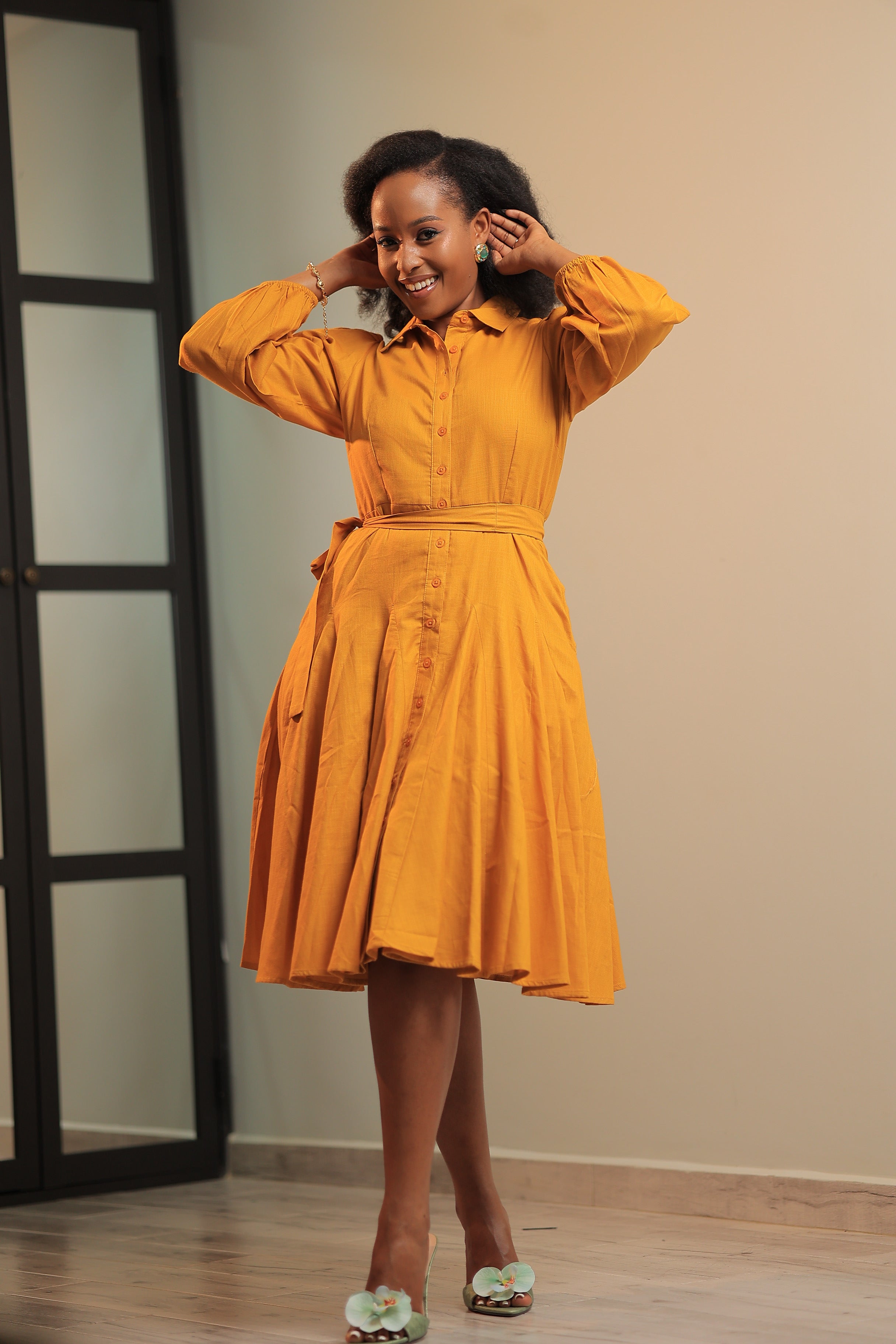 The Limuru Mustard Panelled Skater Dress
