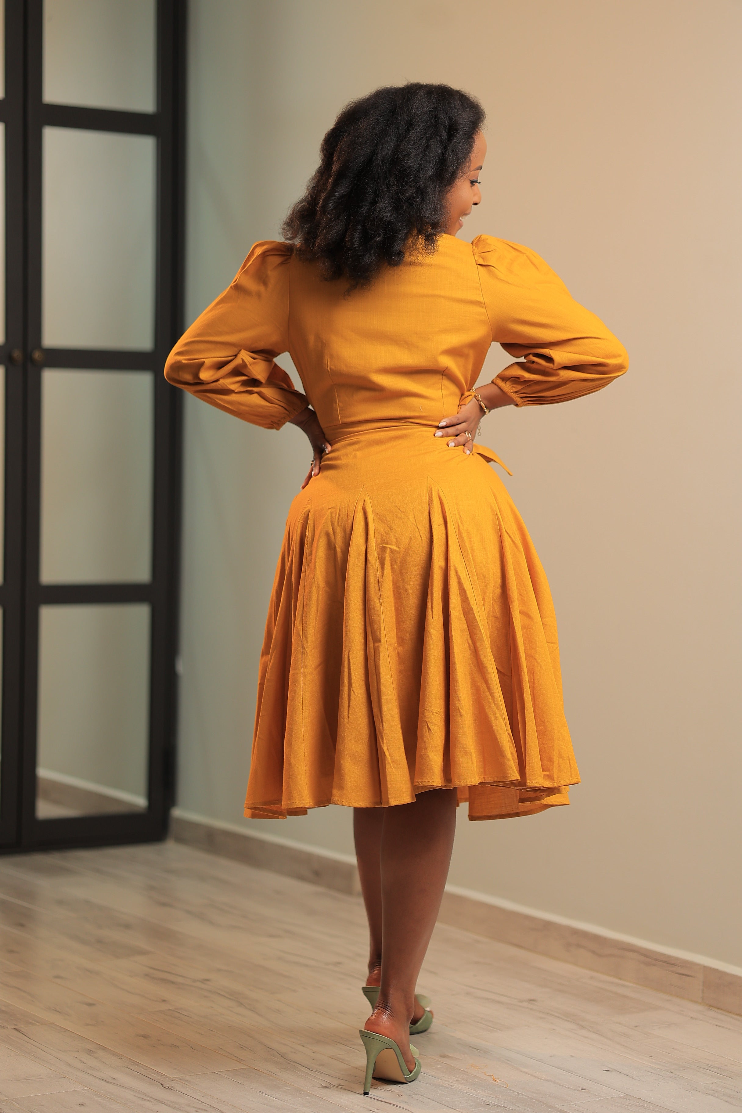 The Limuru Mustard Panelled Skater Dress