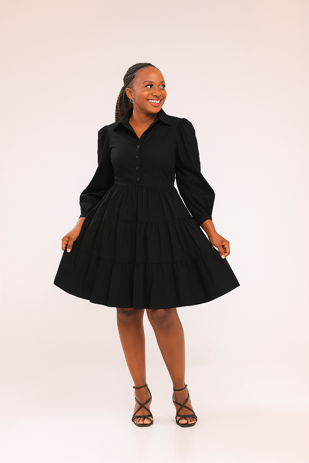 Bujjagali Black Puff Sleeve Skater Dress