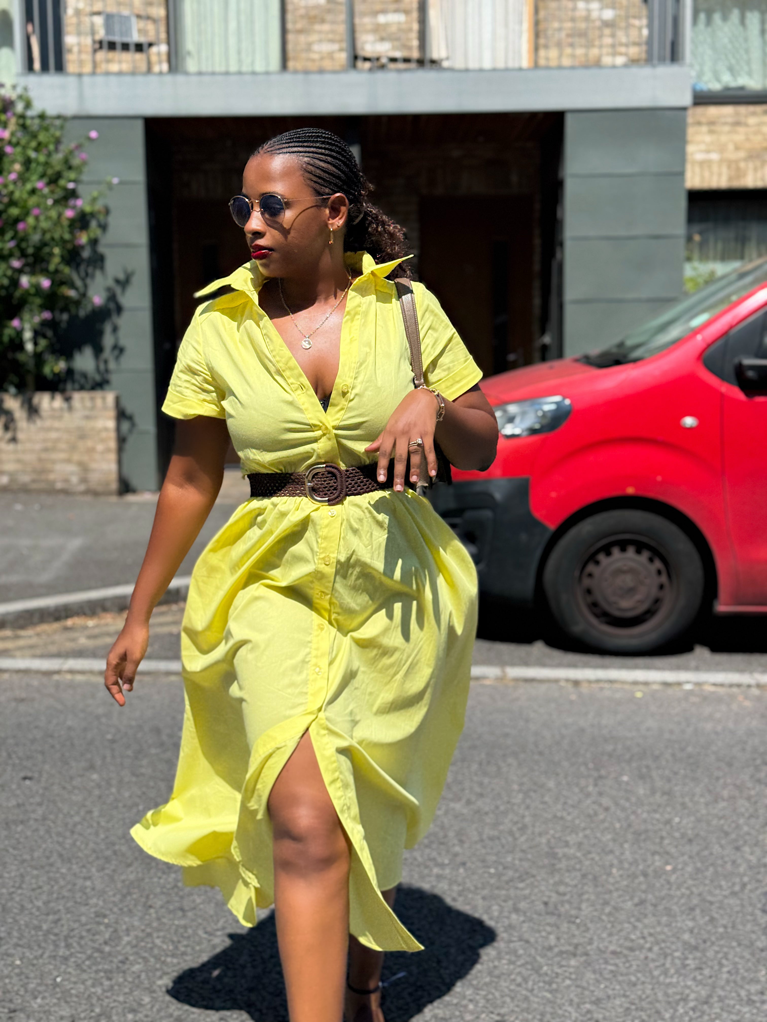 The Ineza Butter Yellow Buttoned Shirt Dress