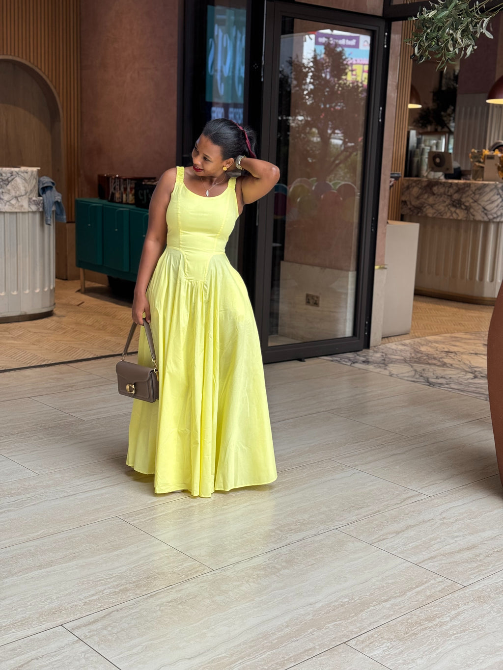 The Atara Butter Yellow Drop Waist Maxi Dress