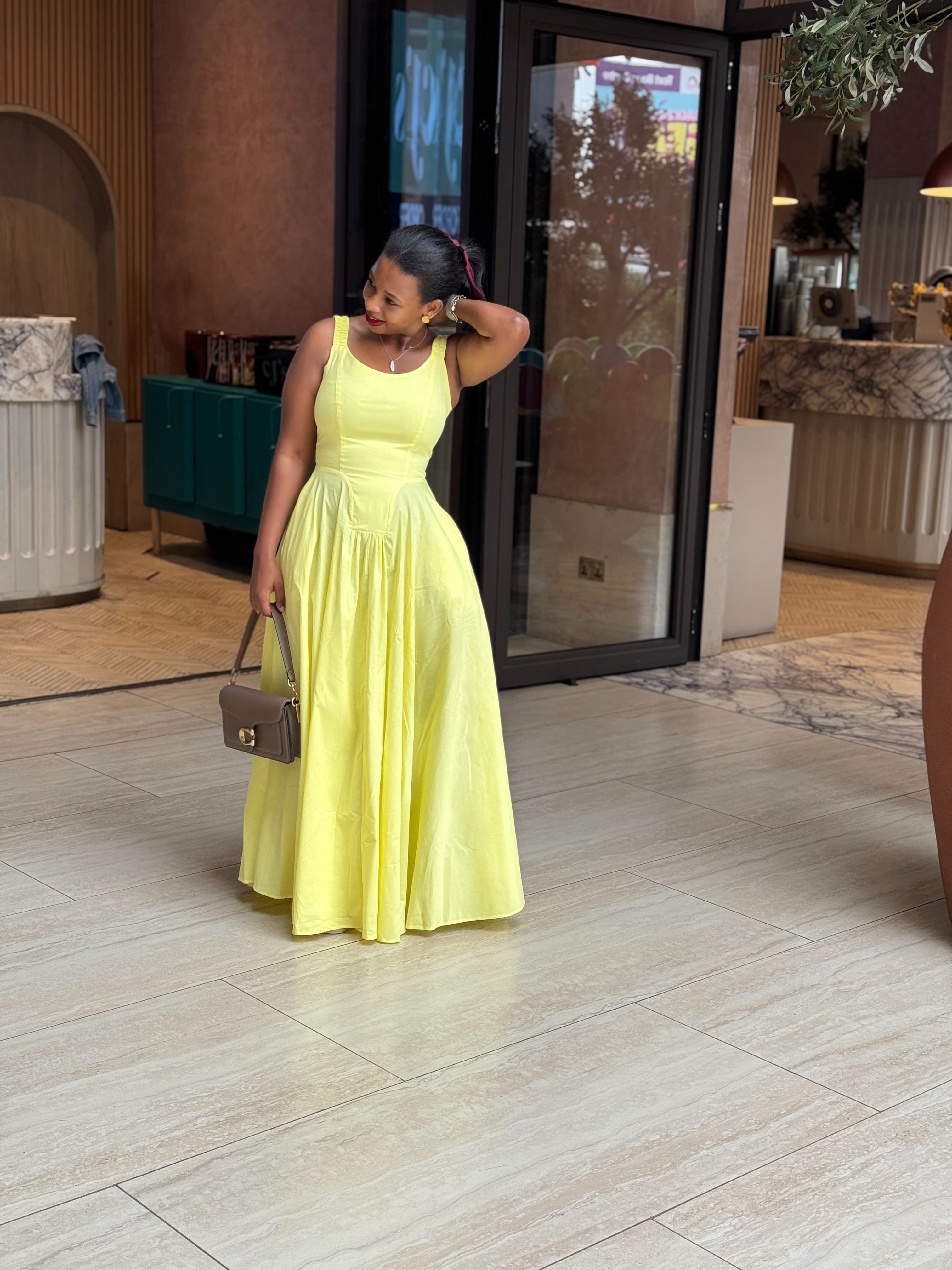 The Atara Butter Yellow Drop Waist Maxi Dress
