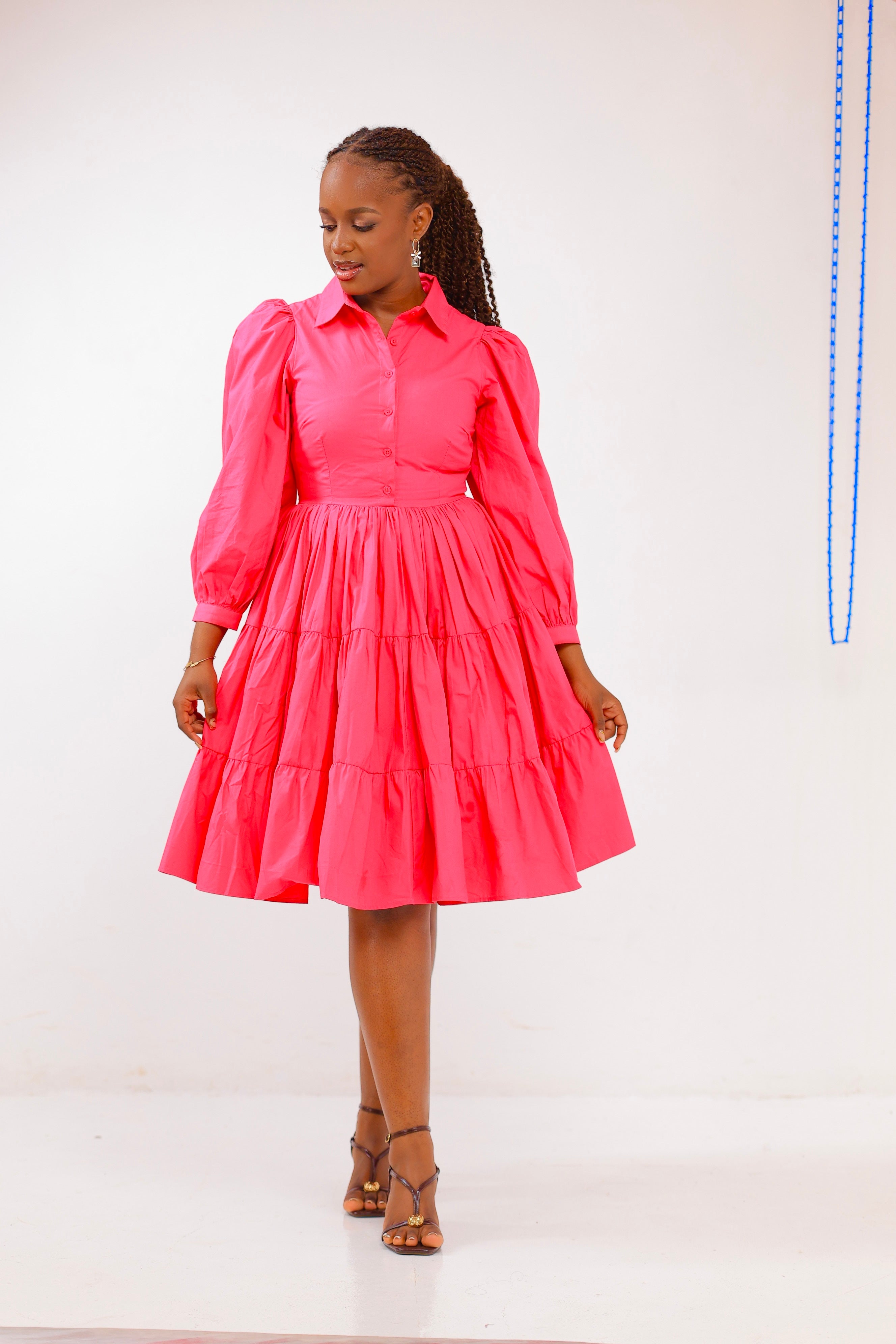 The Pink Bujjagali Puff Sleeve Skater Dress