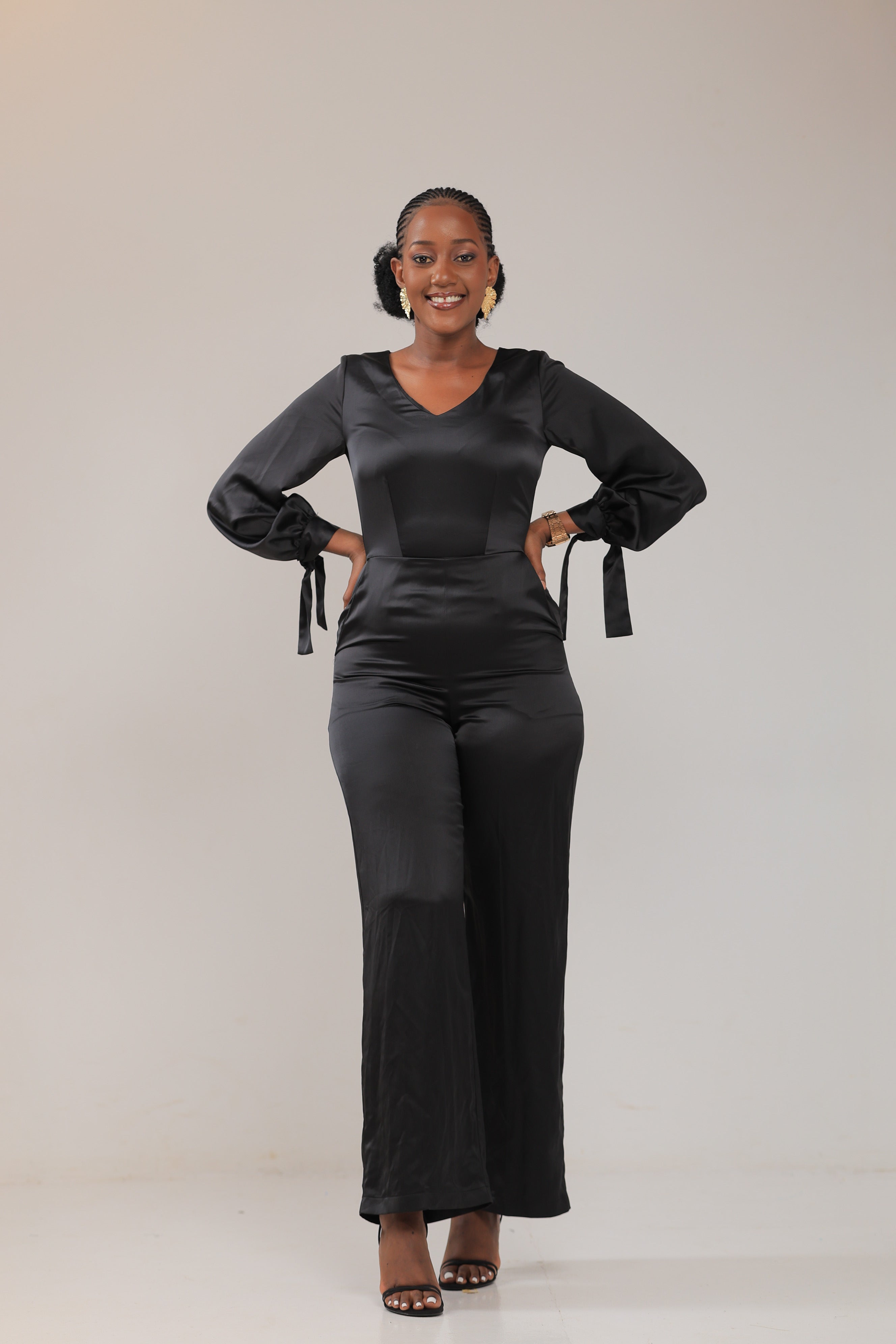 The Mara satin jumpsuit Black
