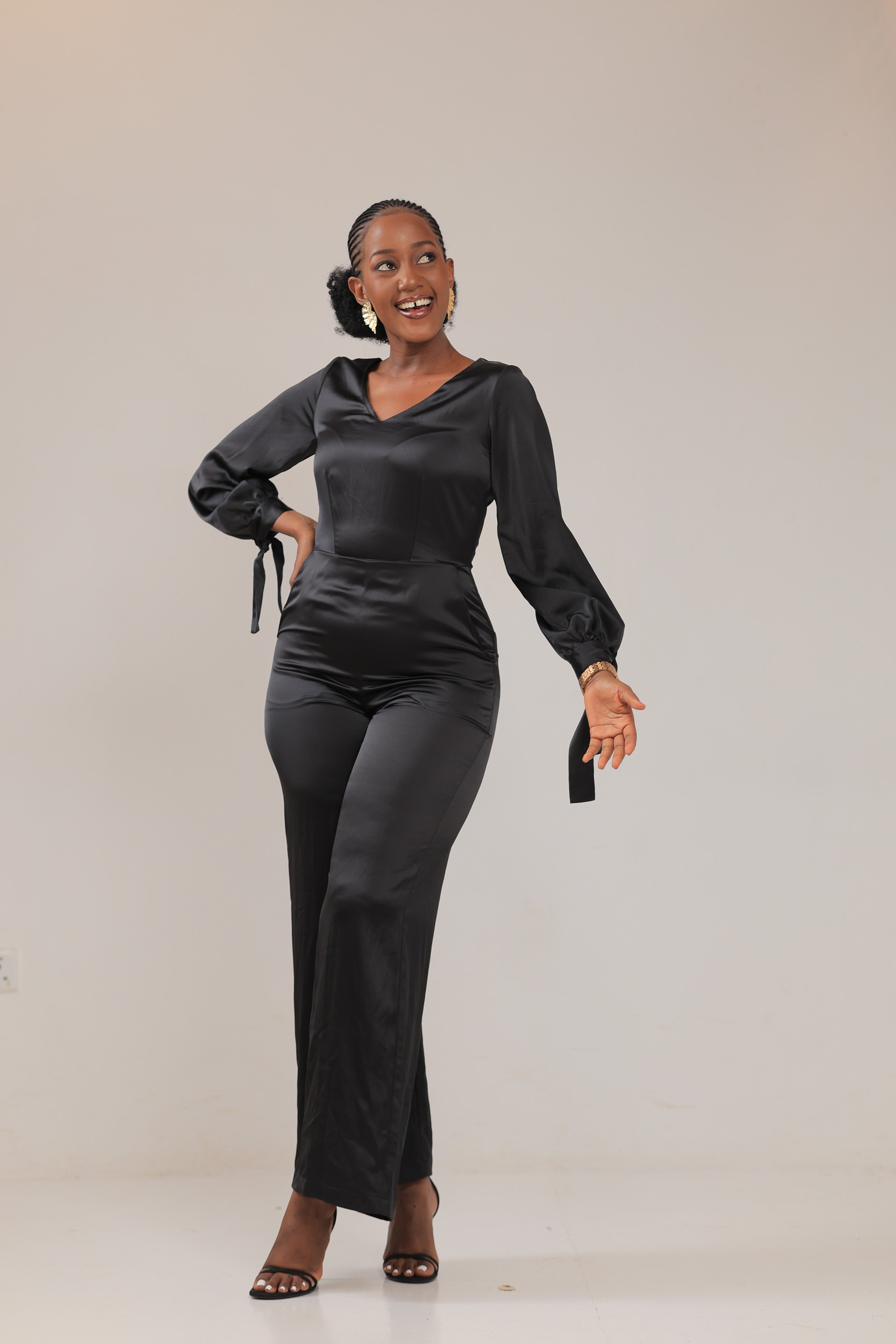The Mara satin jumpsuit Black