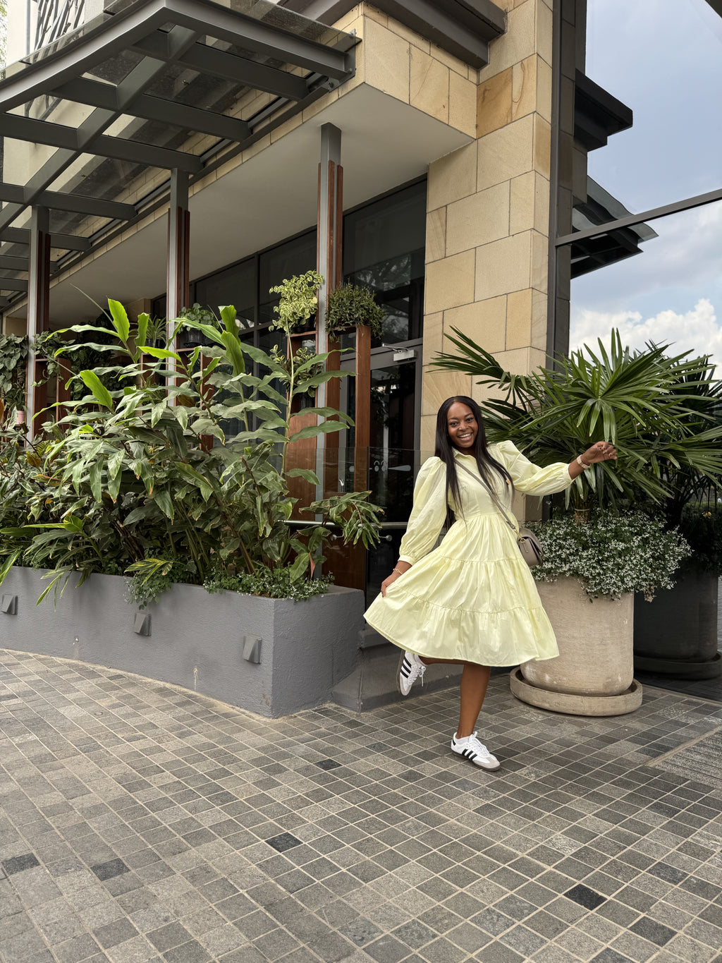 Bujjagali Butter Yellow Puff sleeve skater Dress