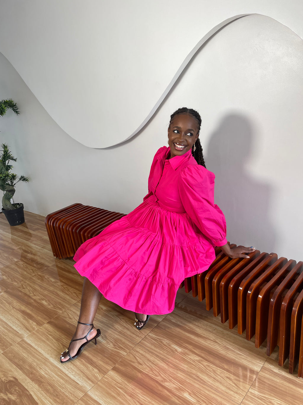 The Pink Bujjagali Puff Sleeve Skater Dress