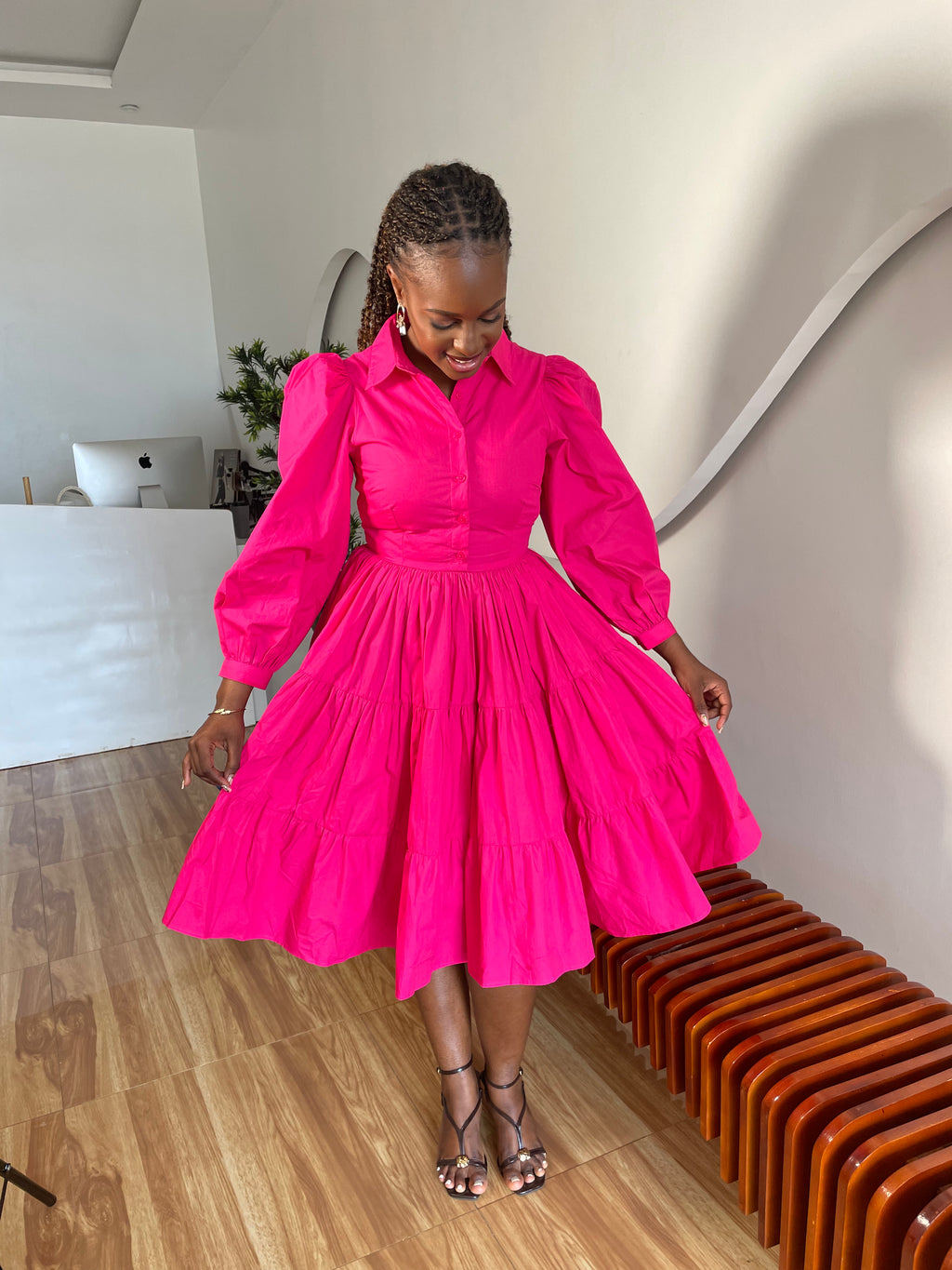 The Pink Bujjagali Puff Sleeve Skater Dress