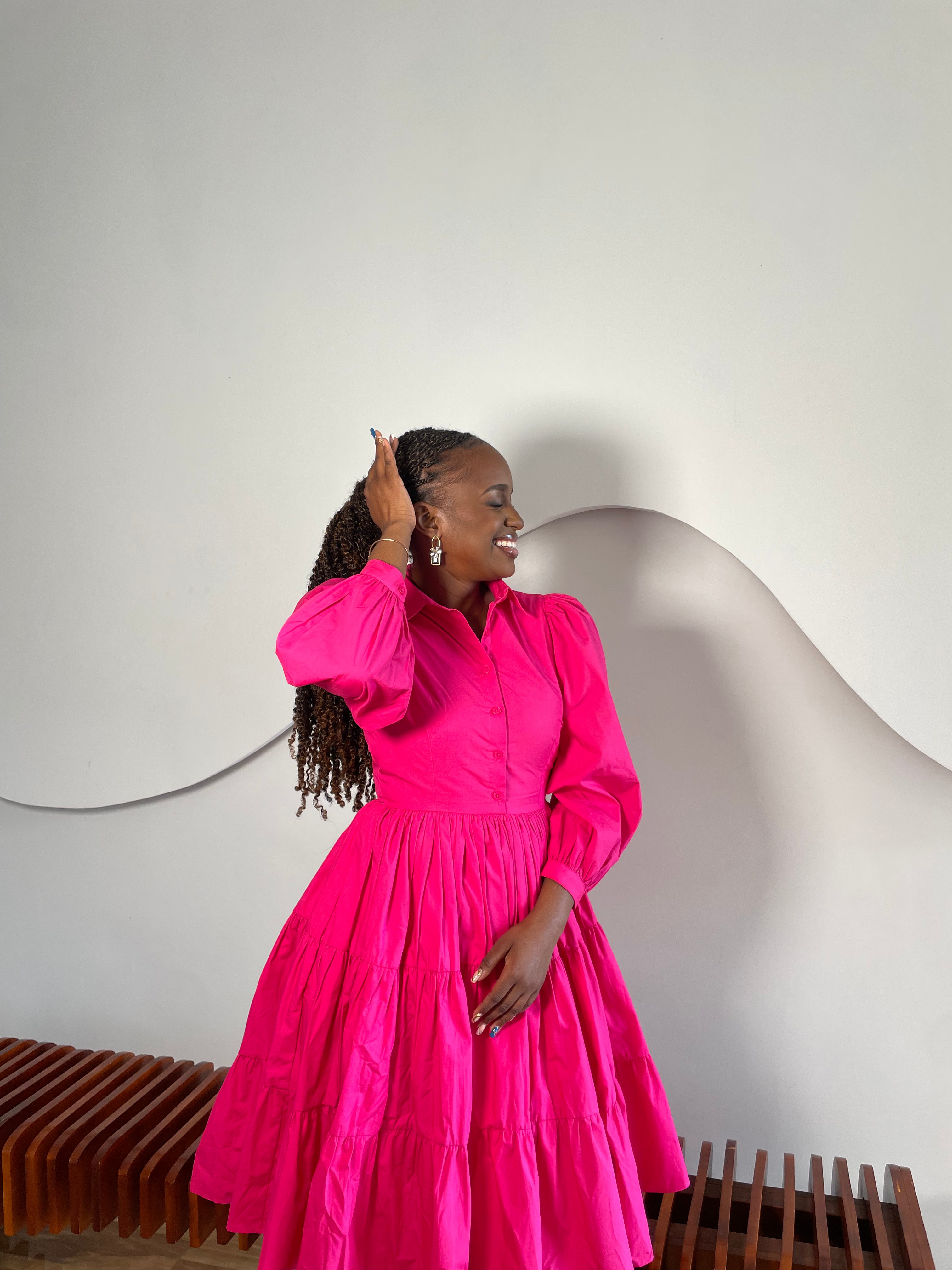 The Pink Bujjagali Puff Sleeve Skater Dress