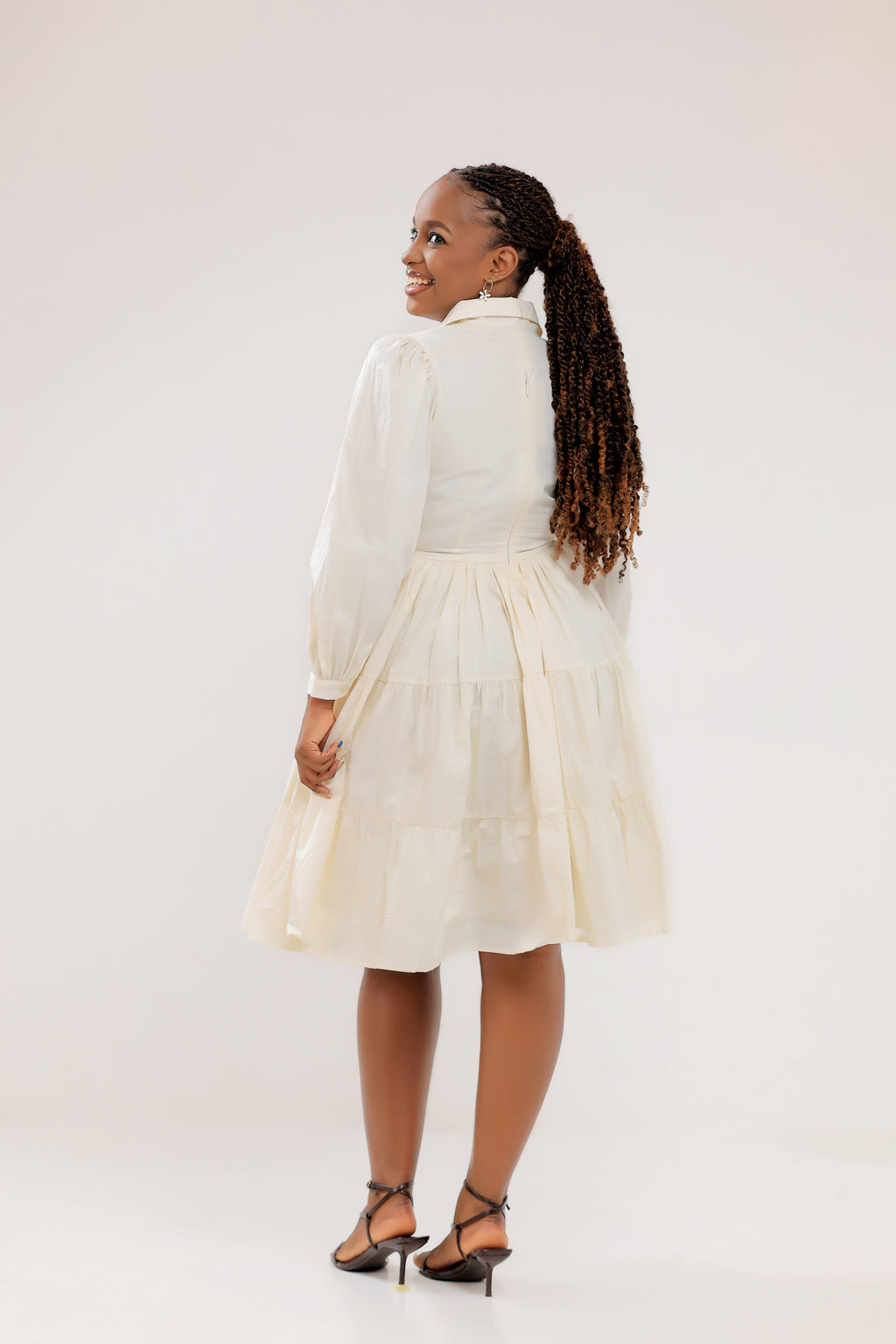 Bujjagali Off White Puff sleeve Skater Dress