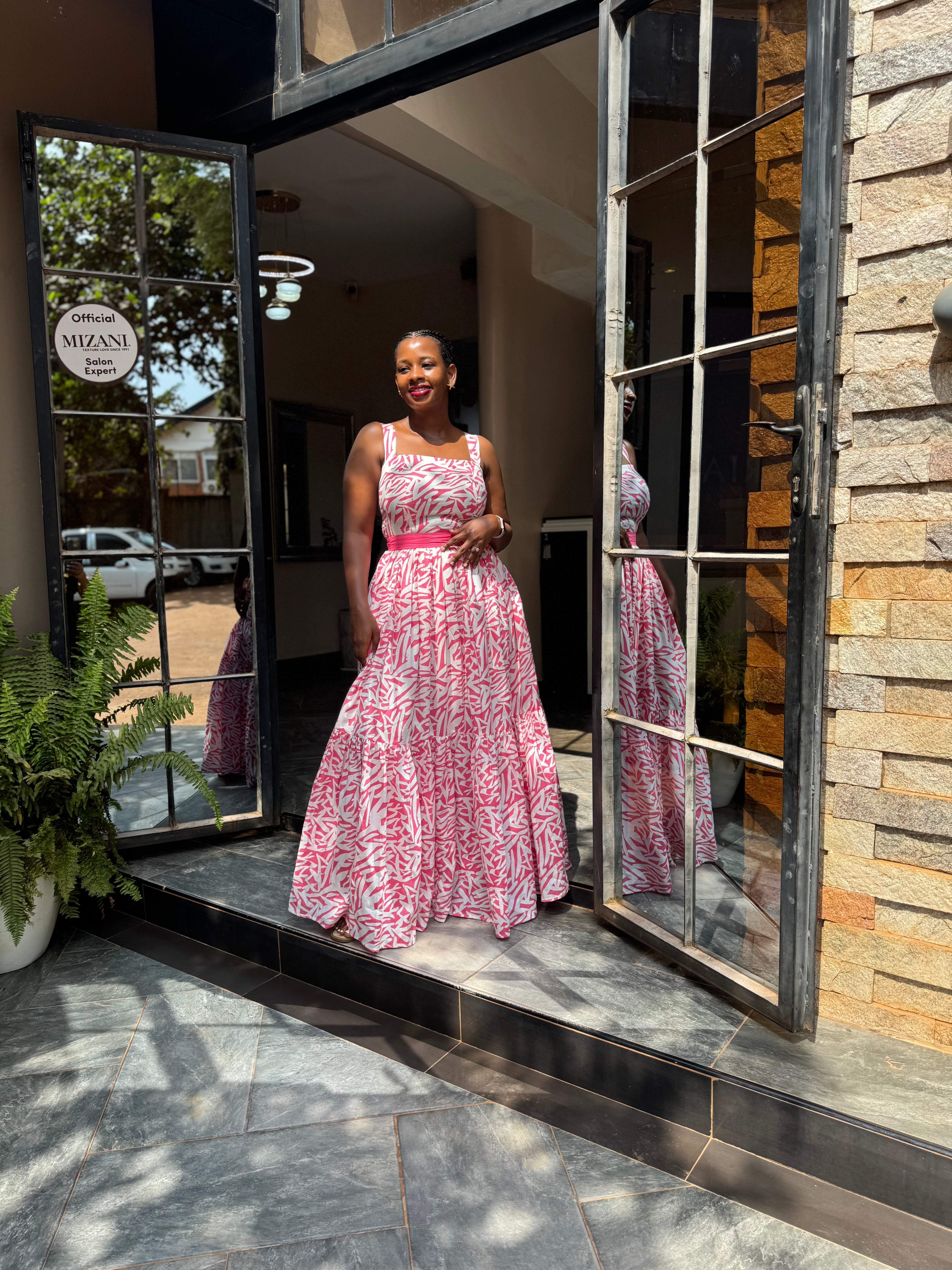 pink abstract maxi dress