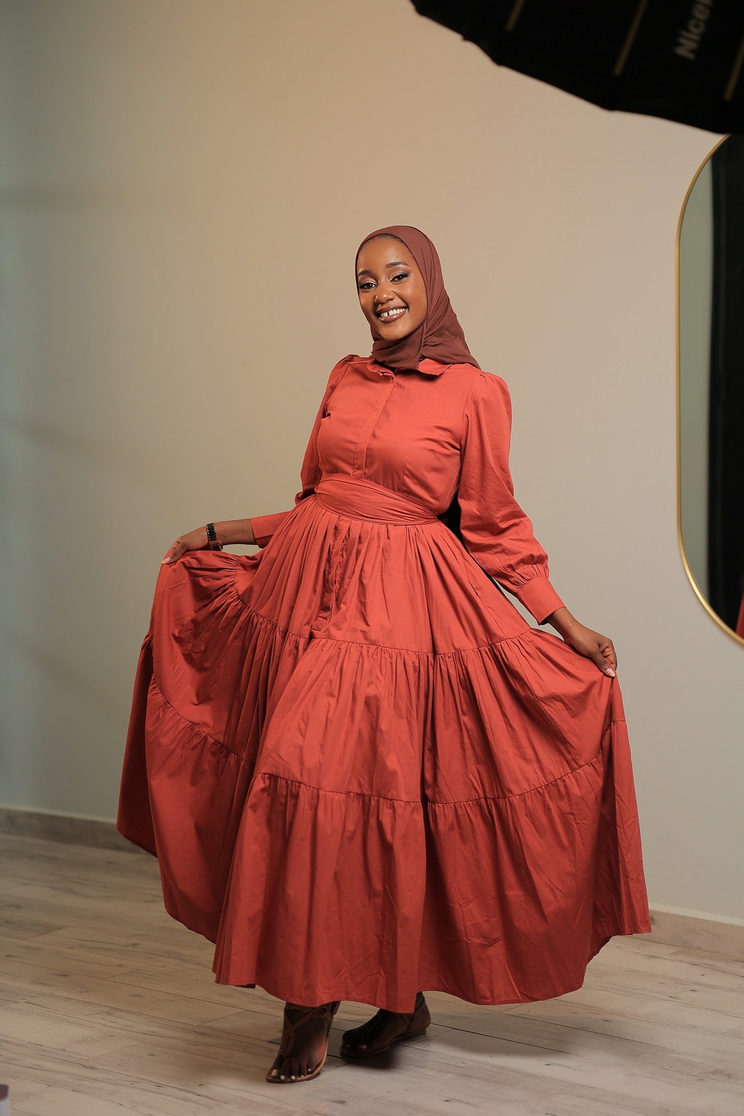 The Faiza Rust Full Sleeve Maxi Dress