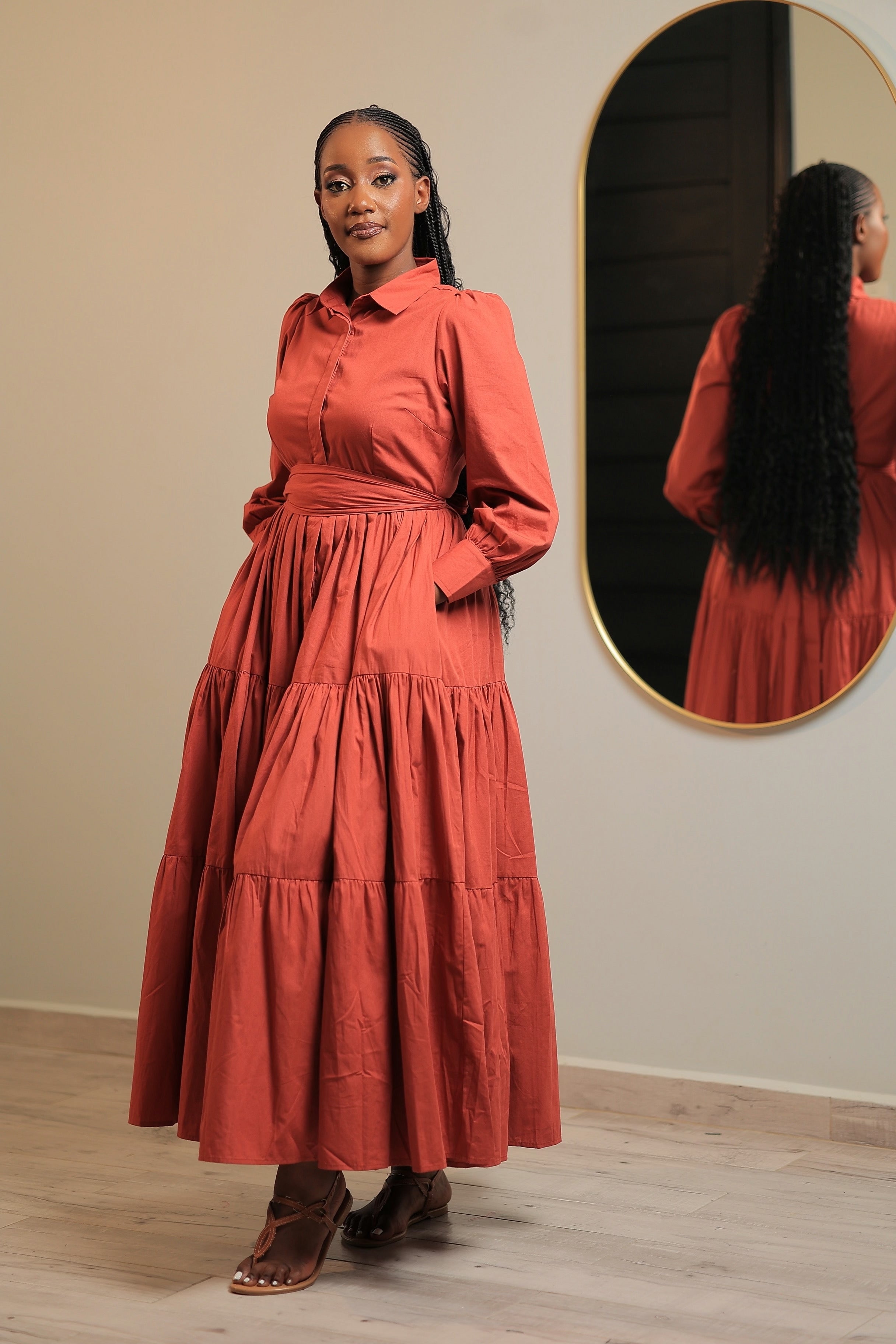 The Faiza Rust Full Sleeve Maxi Dress