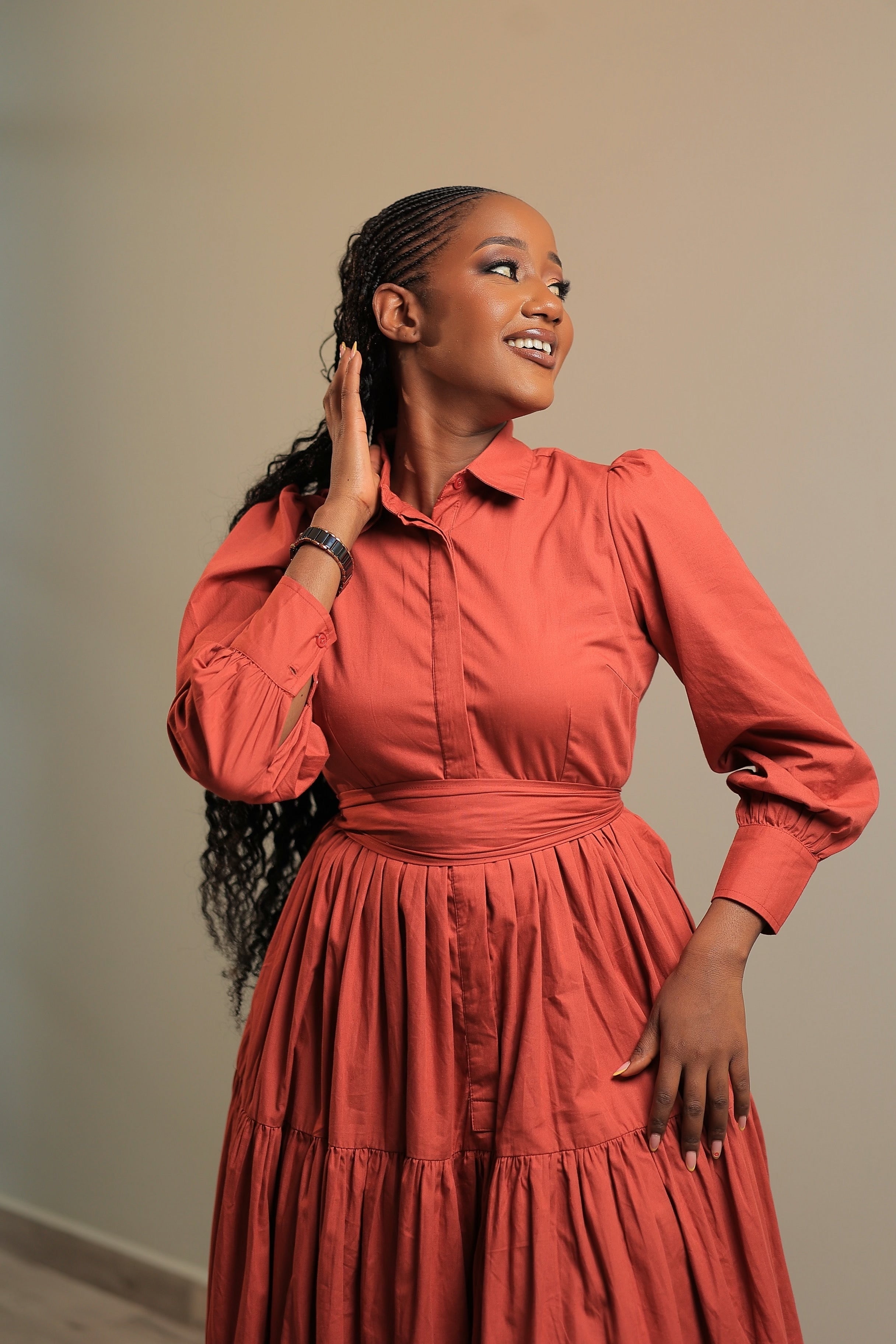 The Faiza Rust Full Sleeve Maxi Dress