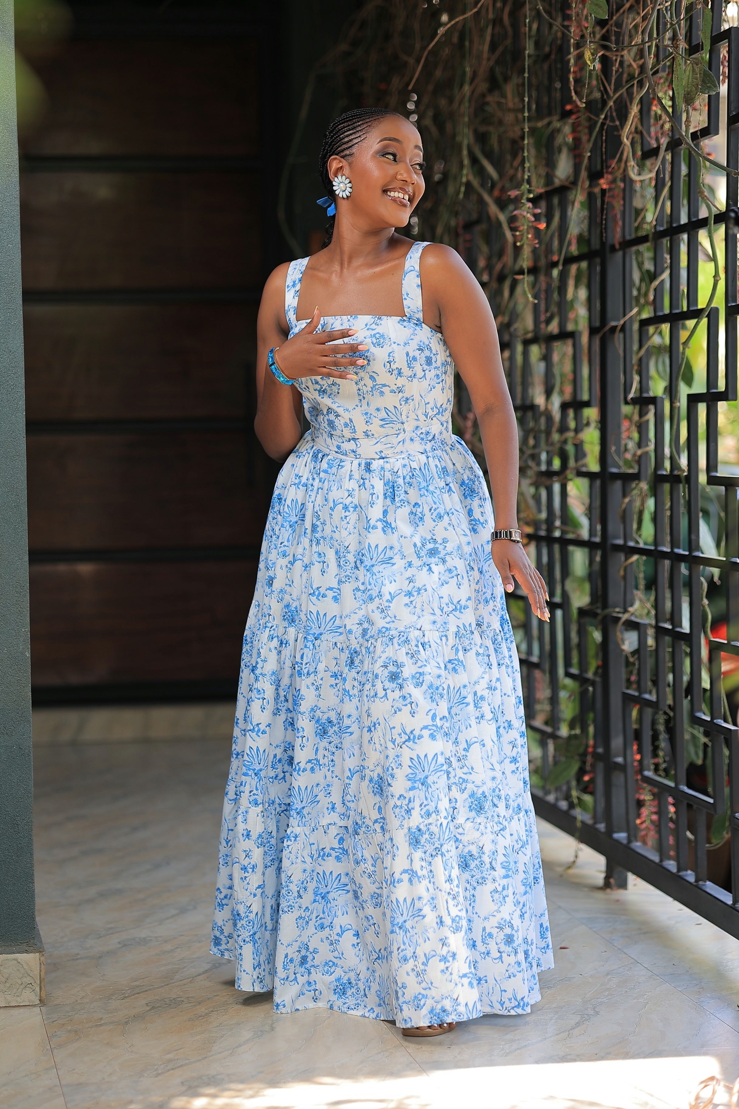 The Amahoro floral blue maxi dress