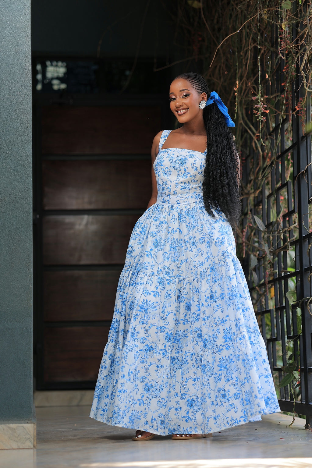 The Amahoro floral blue maxi dress
