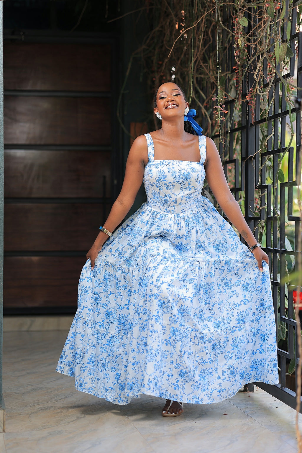 The Amahoro floral blue maxi dress