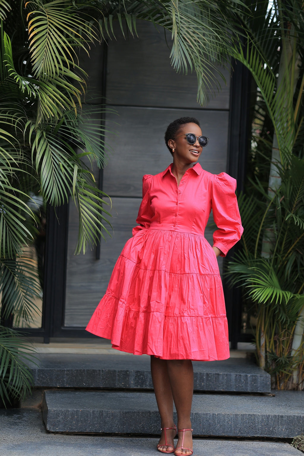 The Pink Bujjagali Puff Sleeve Skater Dress