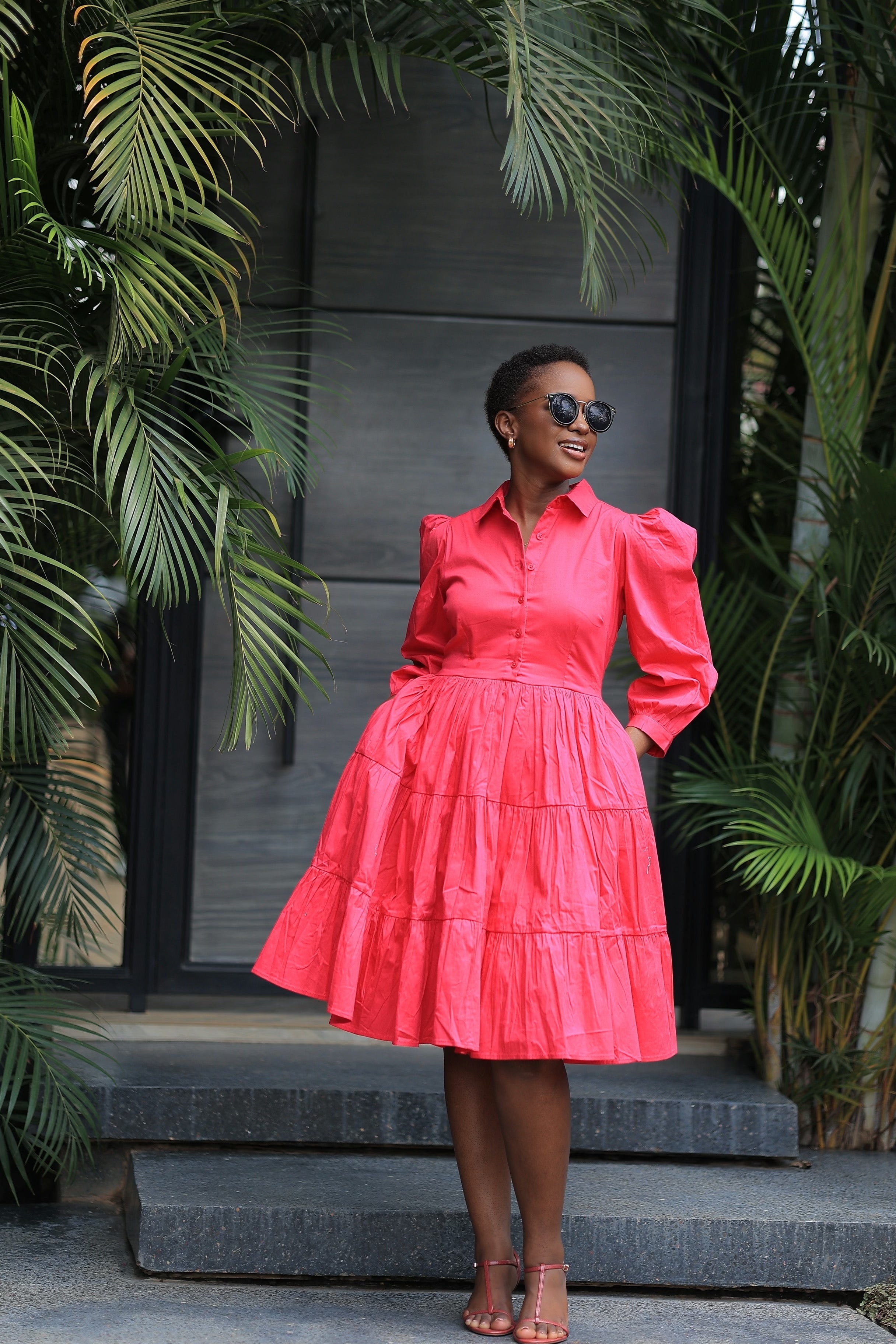The Pink Bujjagali Puff Sleeve Skater Dress