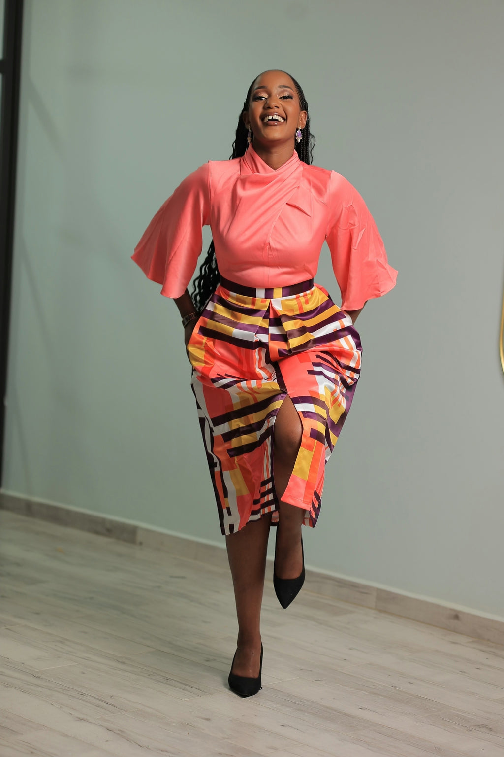 Pink Top and Bottom Patterned  Dress