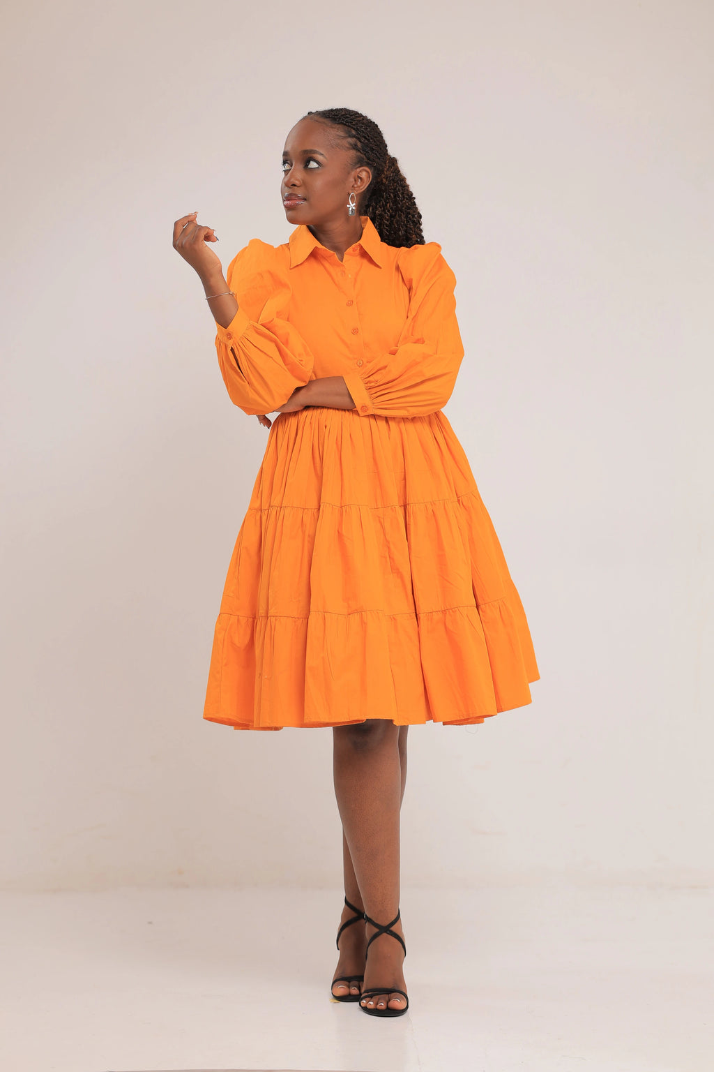 The Bujjagali Mustard sunrise puff sleeve skater dress