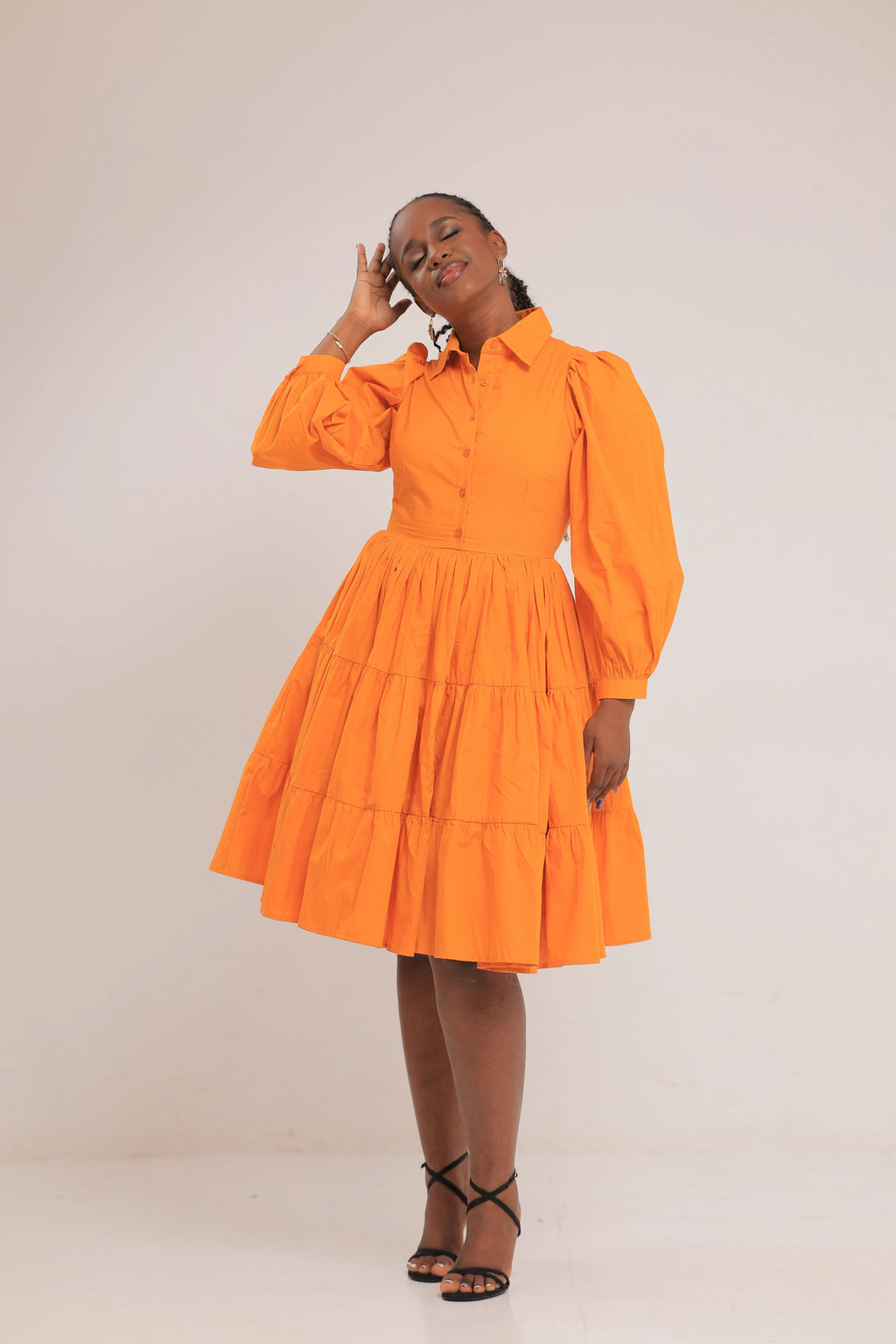 The Bujjagali Mustard sunrise puff sleeve skater dress