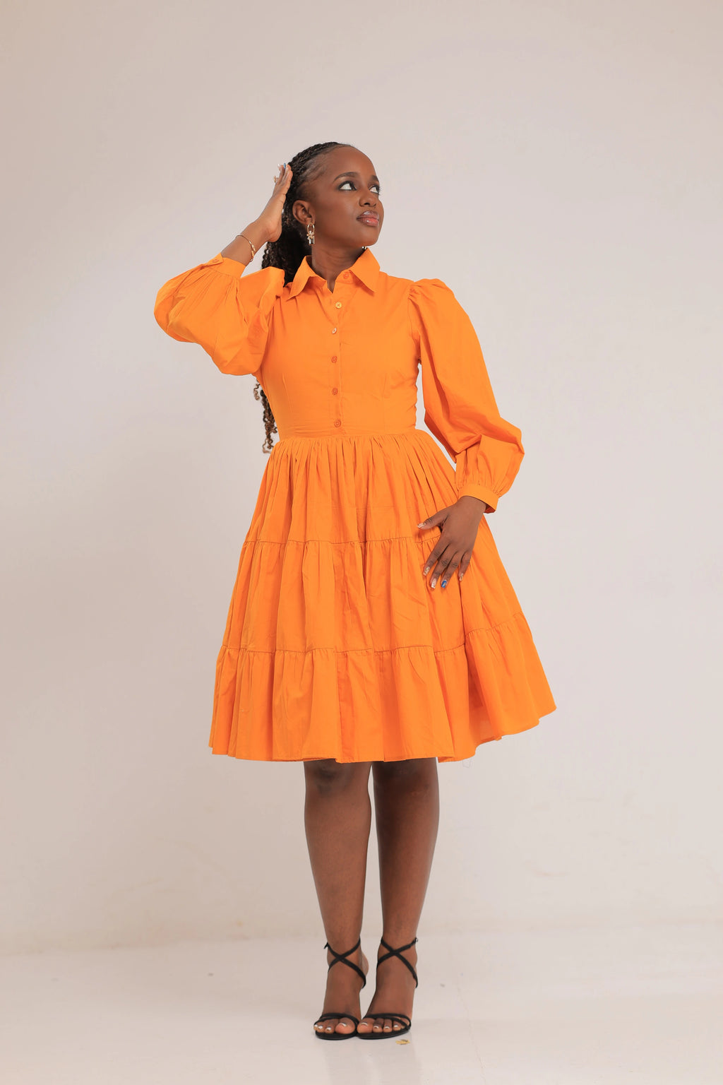 The Bujjagali Mustard sunrise puff sleeve skater dress