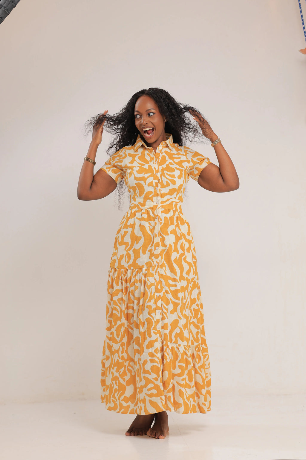 The Bunyonyi print maxi  Mustard dress