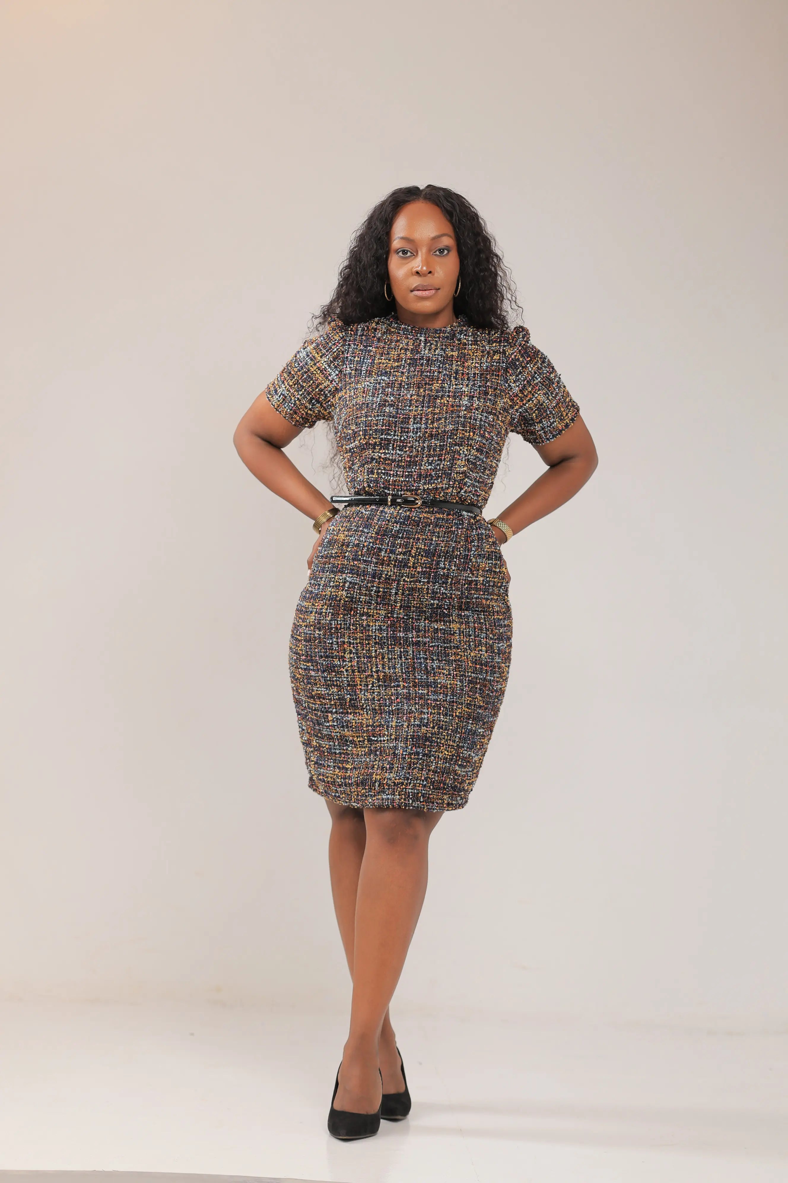 The Kigali tweed shift mini dress