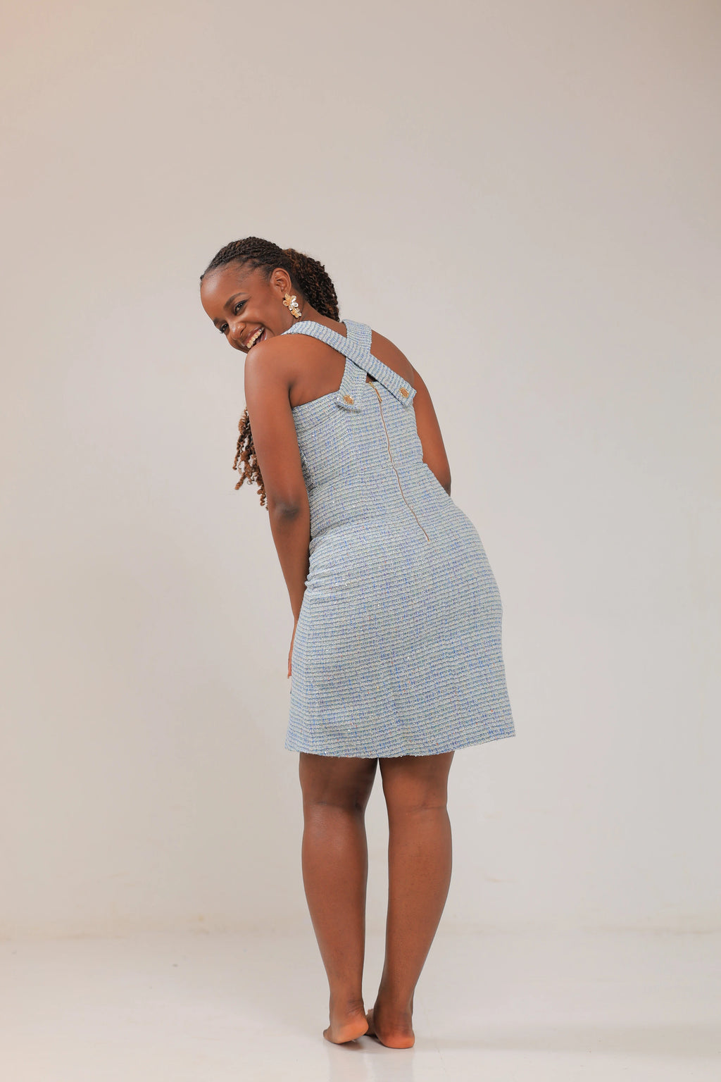 The Lala tweed x back shift dress