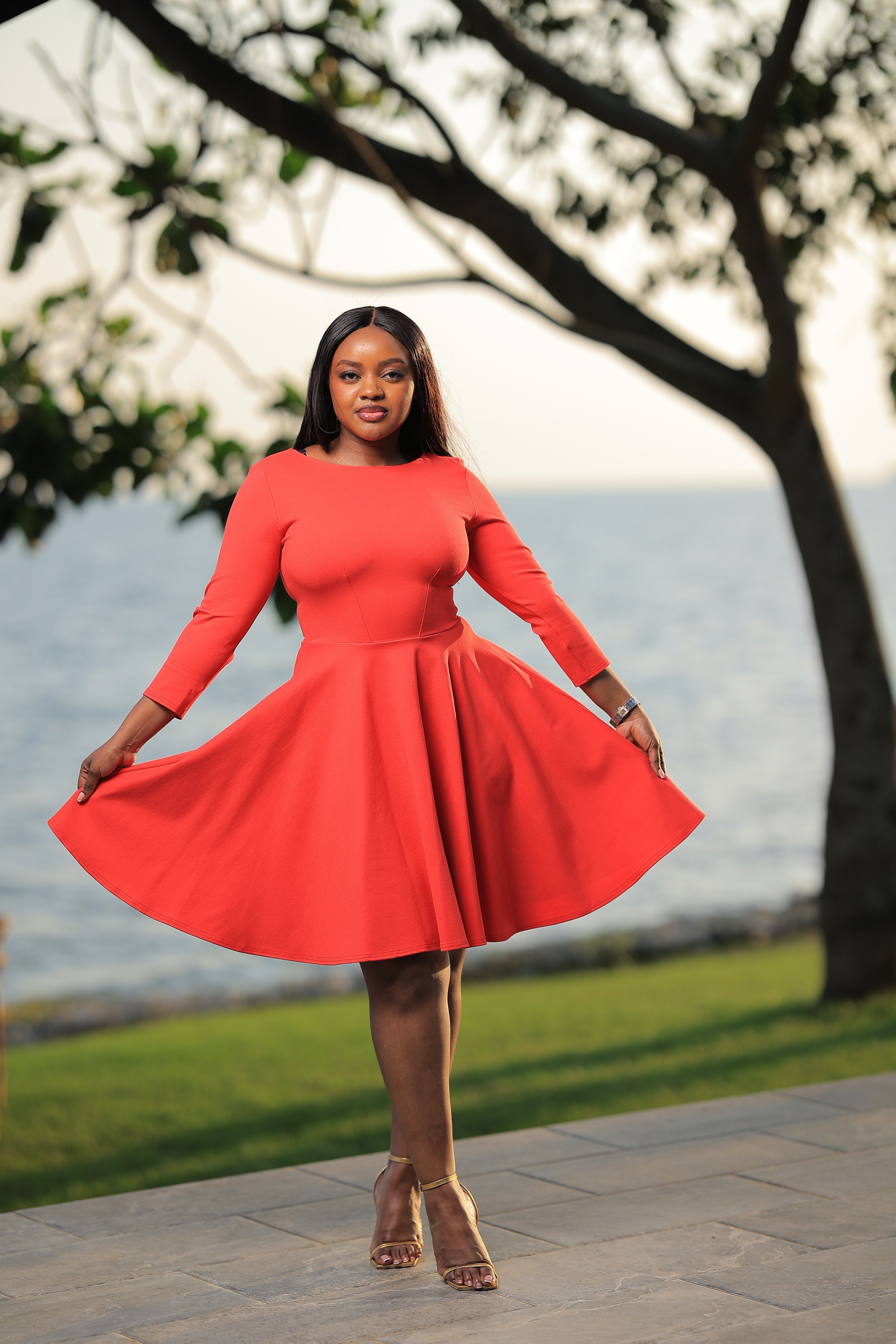 The Red Mirembe Long Sleeve Skater Dress