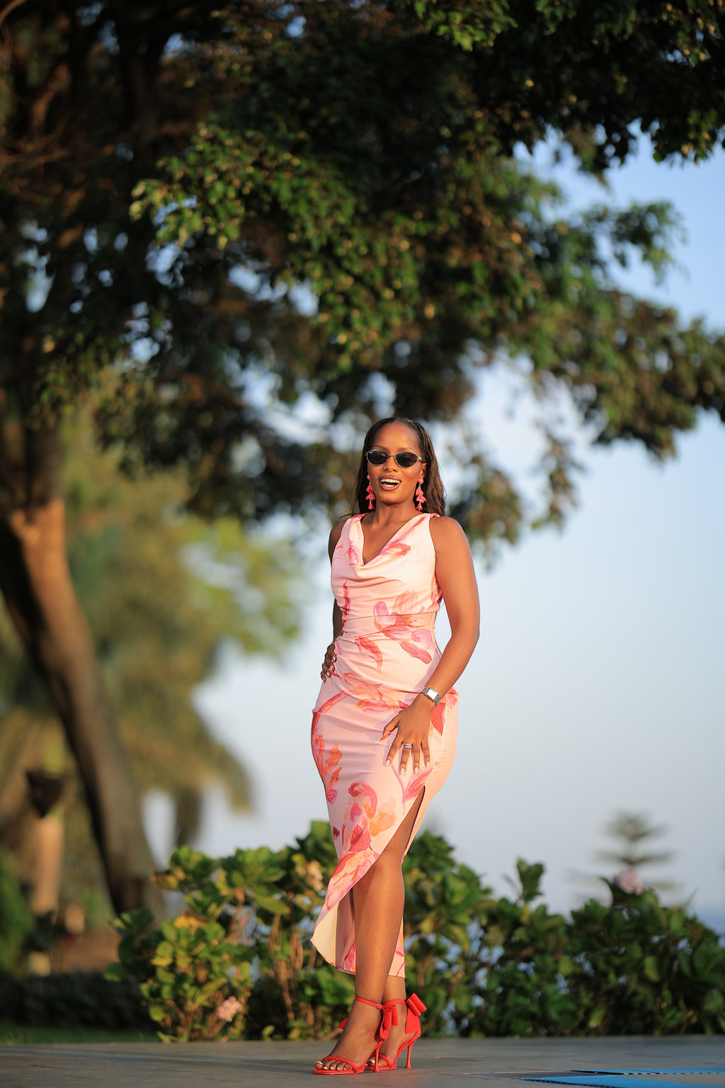The Sipi Pink And Red Floral Double slit Slip Dress