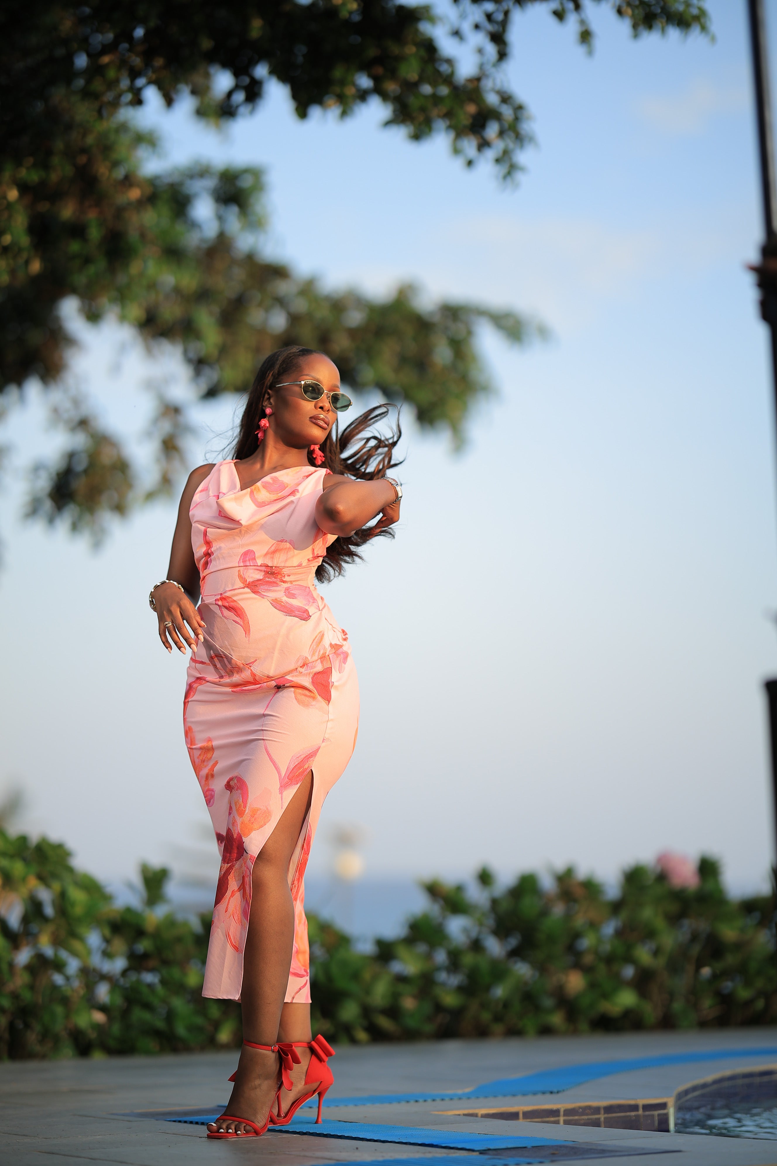 The Sipi Pink And Red Floral Double slit Slip Dress