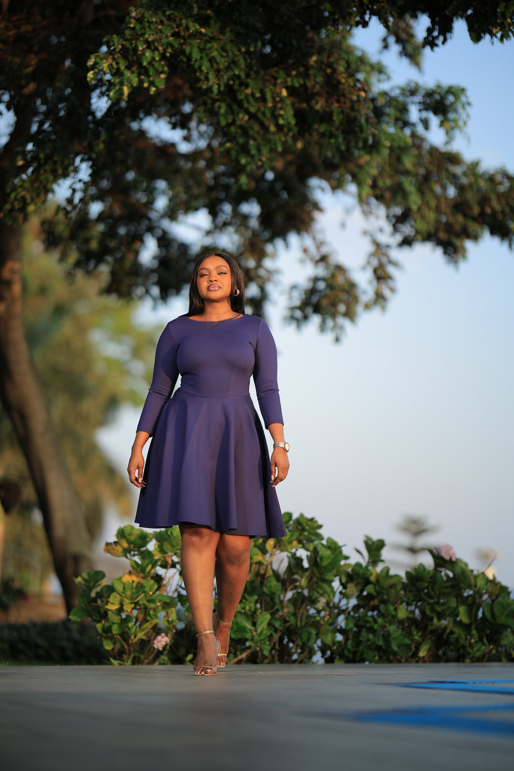 The Mirembe Navy Long Sleeve Skater Dress