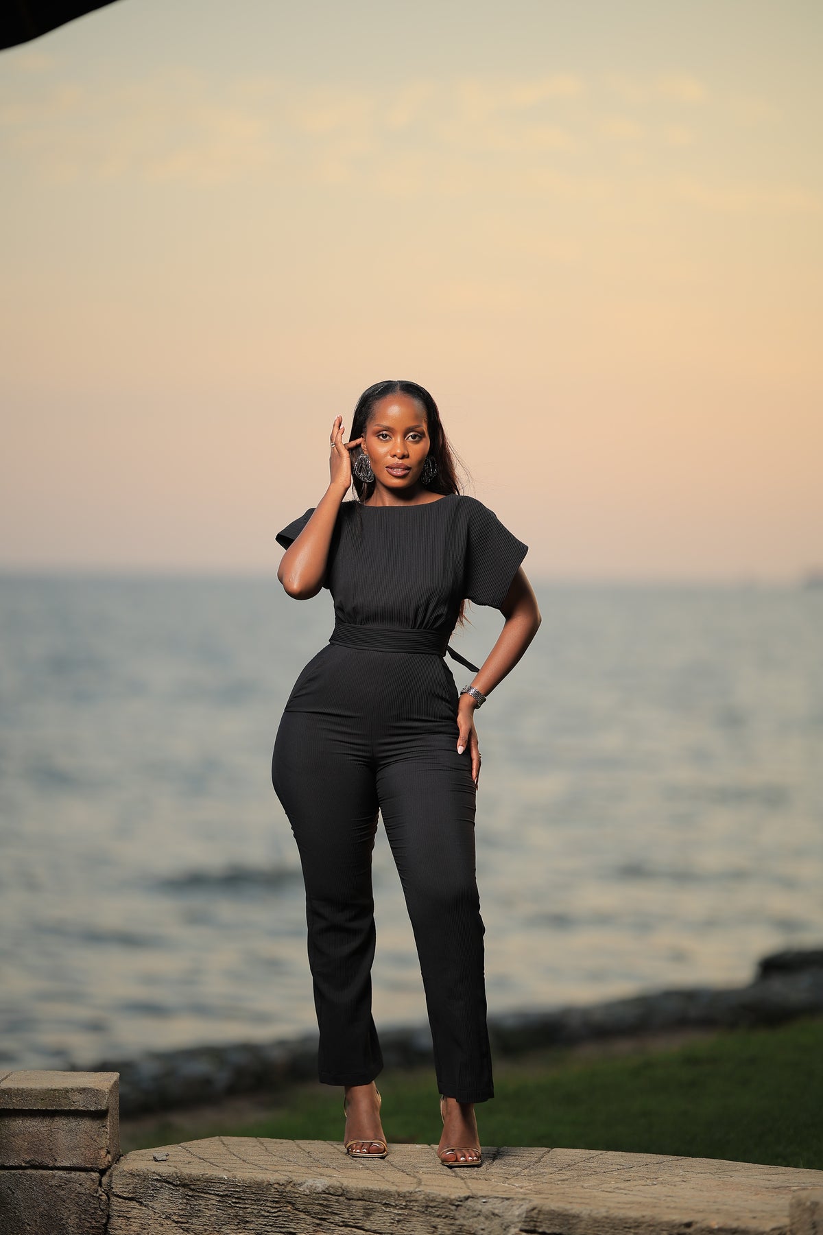 The Zuuba Black Ribbed Kimono Sleeve Jumpsuit