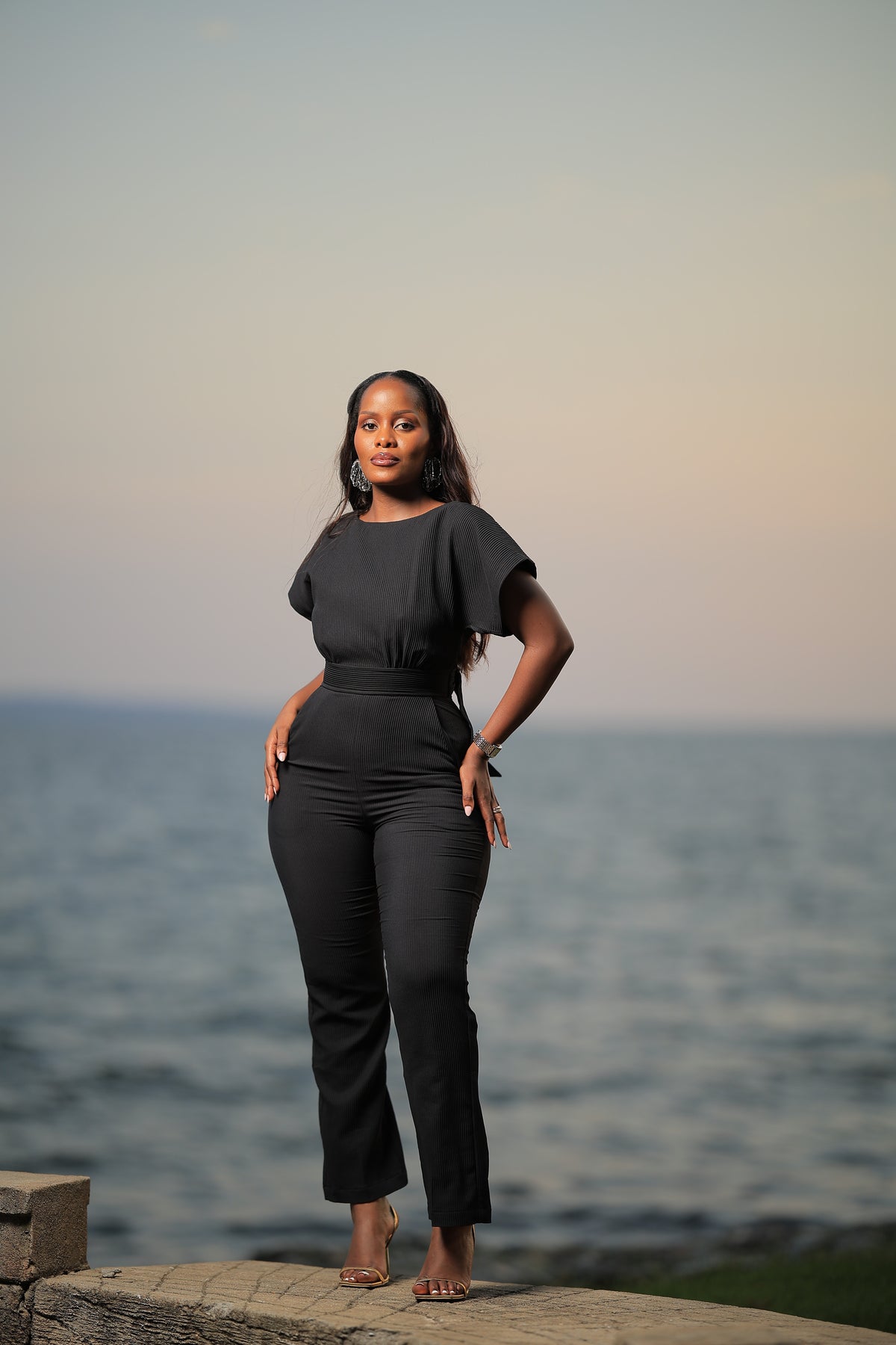 The Zuuba Black Ribbed Kimono Sleeve Jumpsuit
