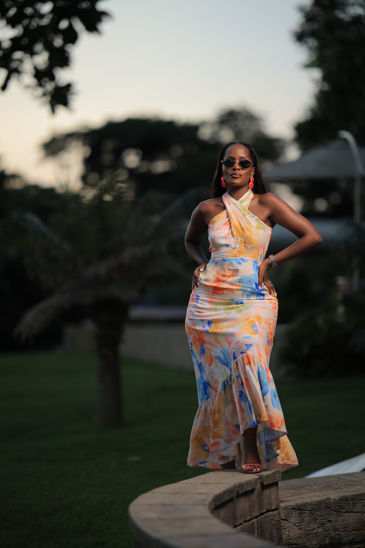 The Isaro Floral Halter Neck Maxi Dress