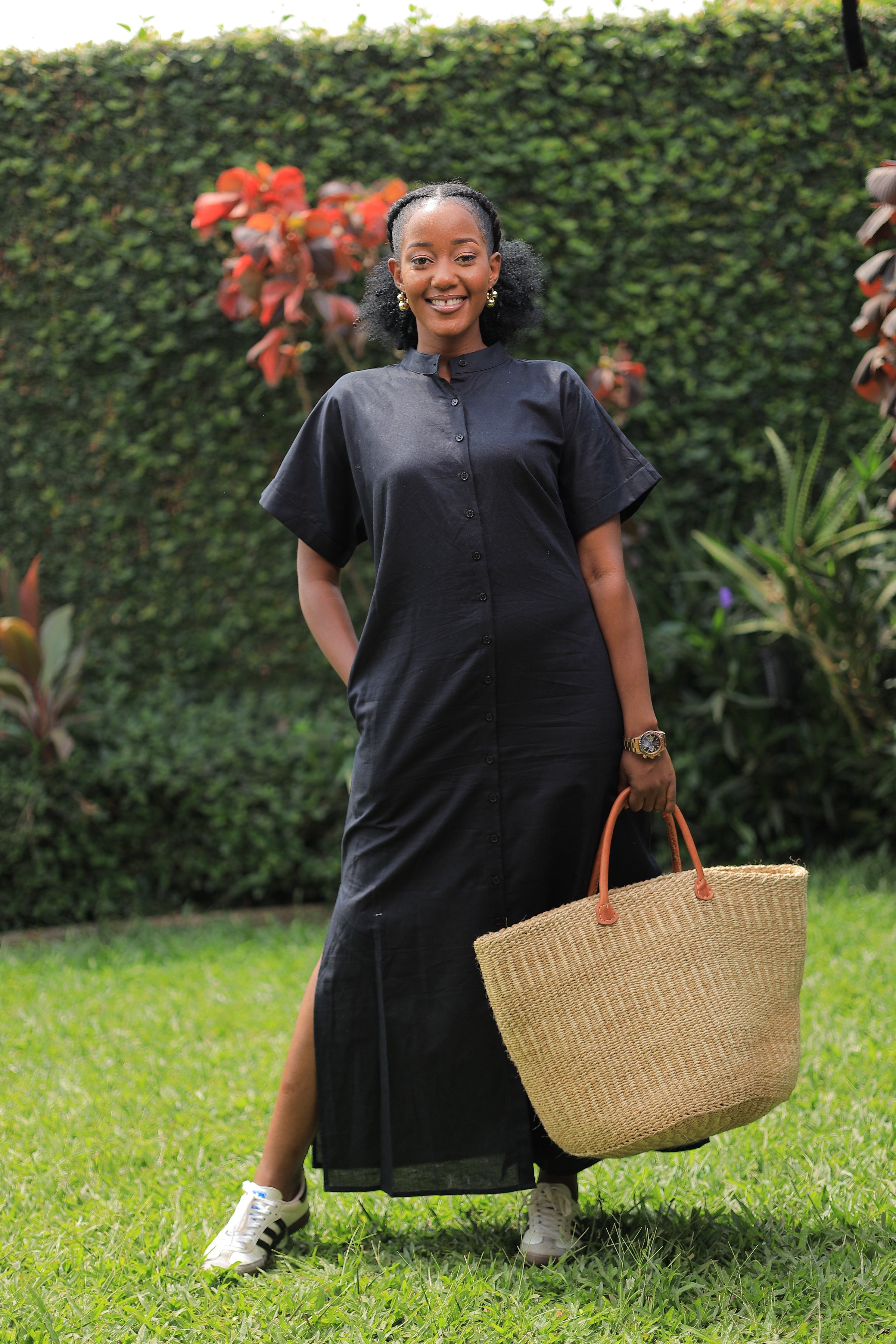 The Shema Black Linen Shirt Dress