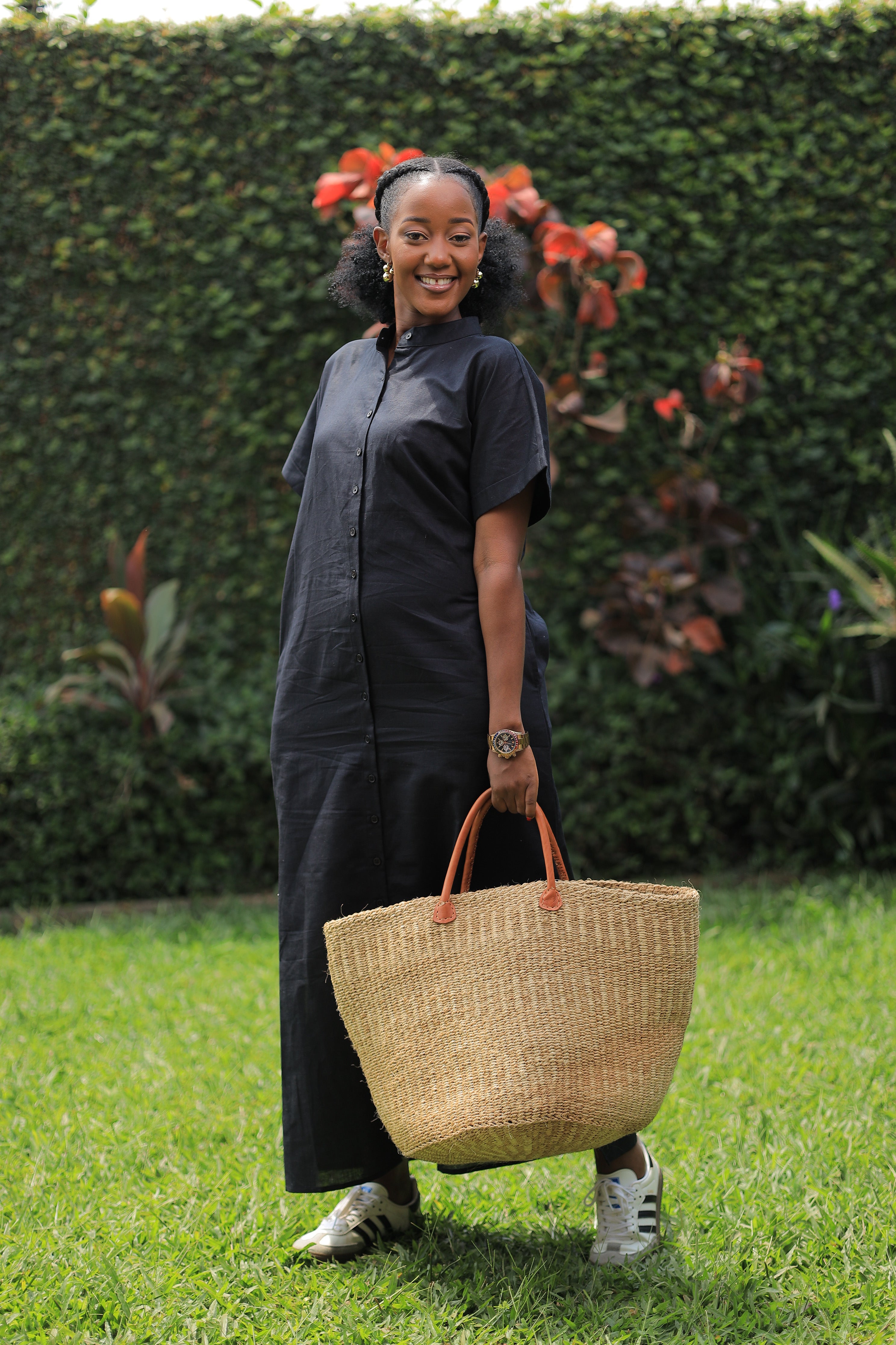 The Shema Black Linen Shirt Dress