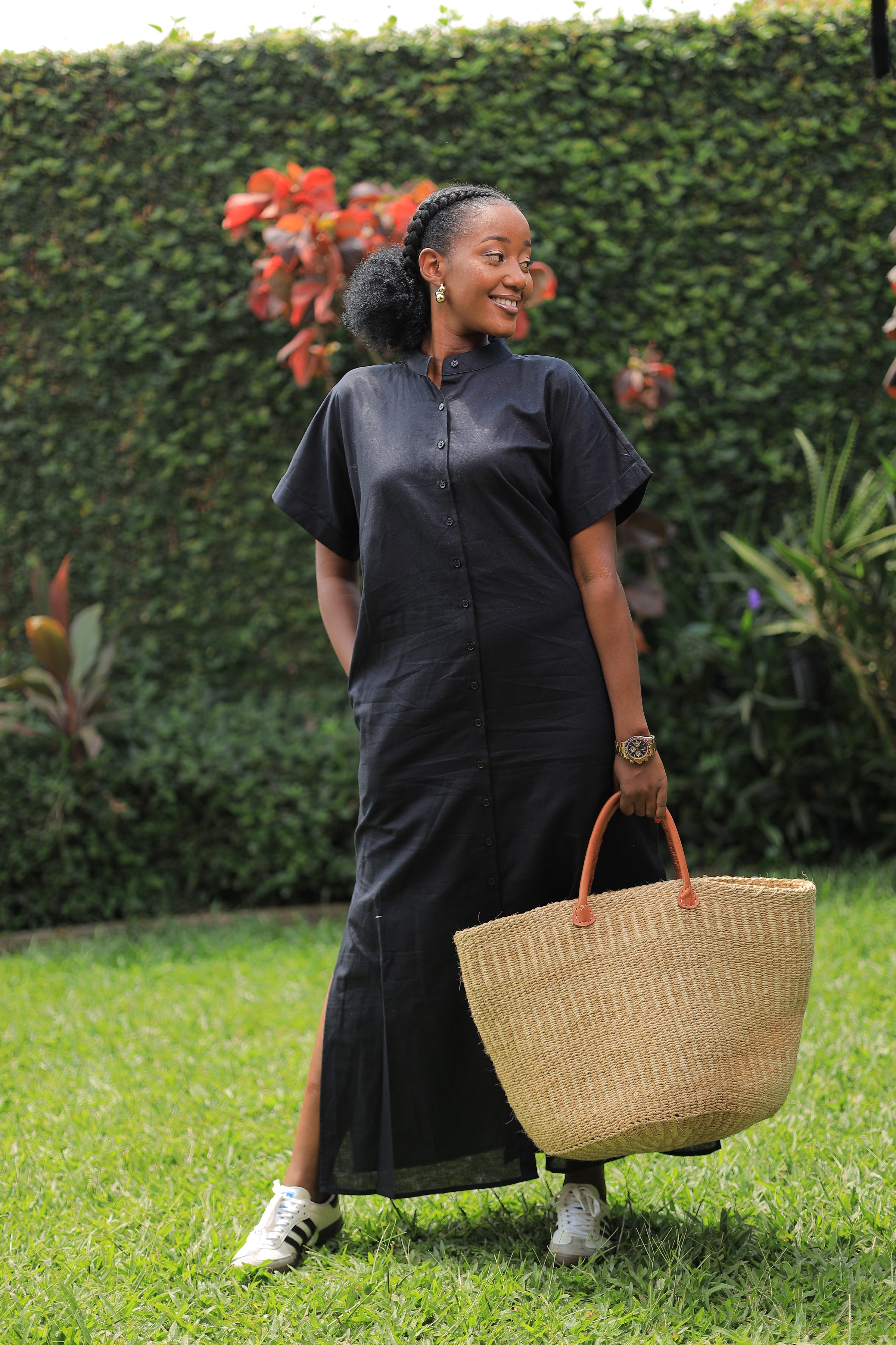The Shema Black Linen Shirt Dress
