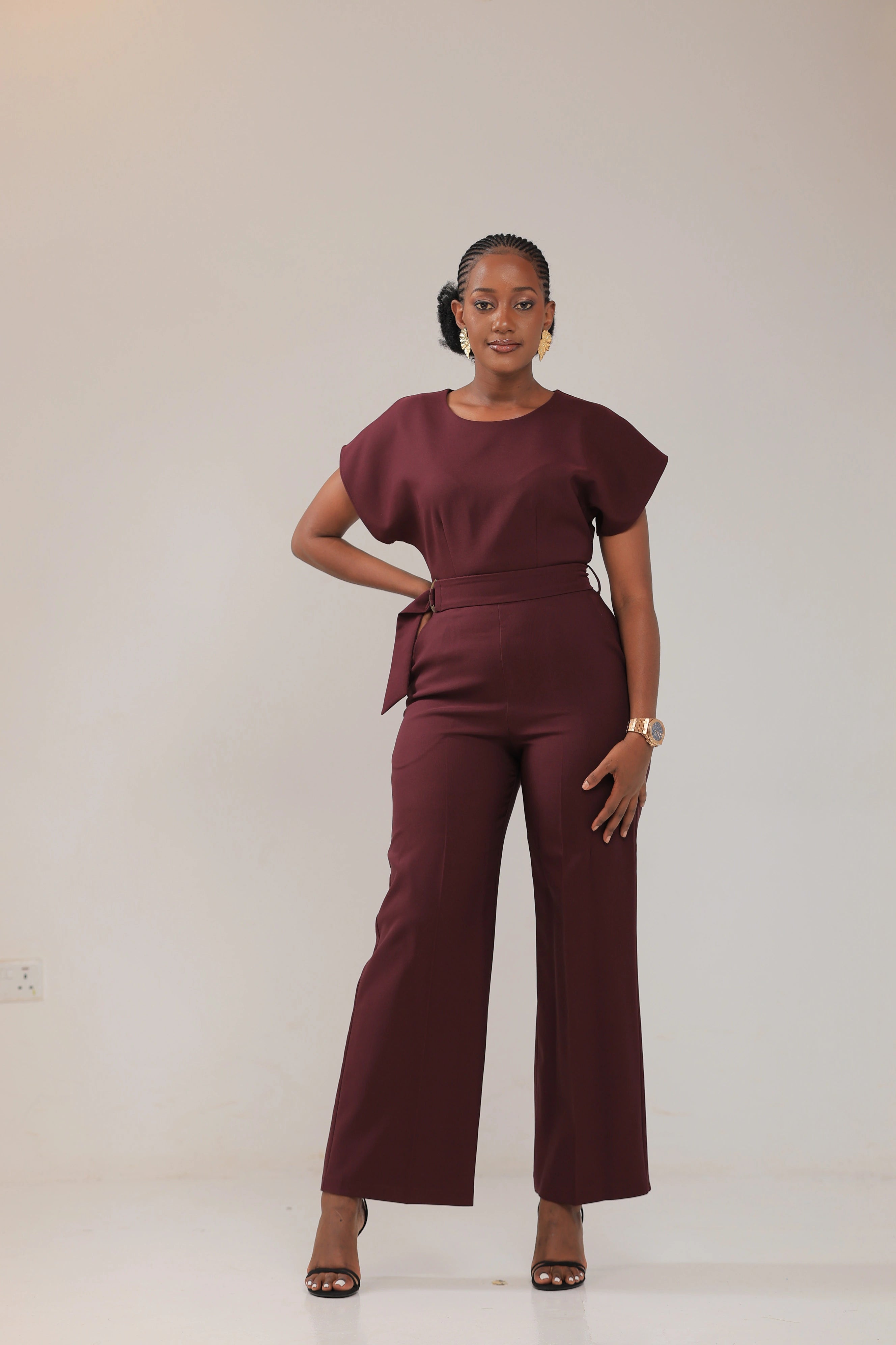 The isimbi belted Maroon jumpsuit